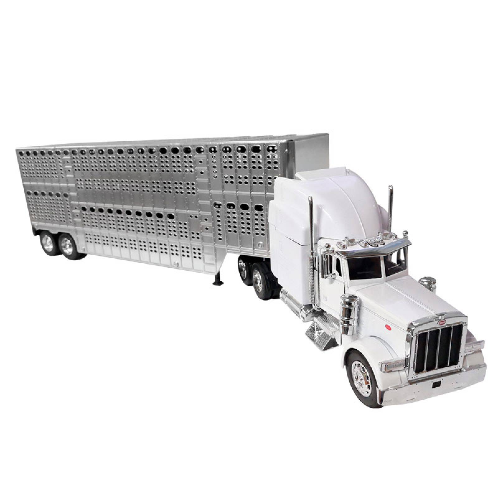 TRACTOCAMION PETERBILT 379 BLANCO CON REMOLQUE PARA GANADO ESCALA 1:32