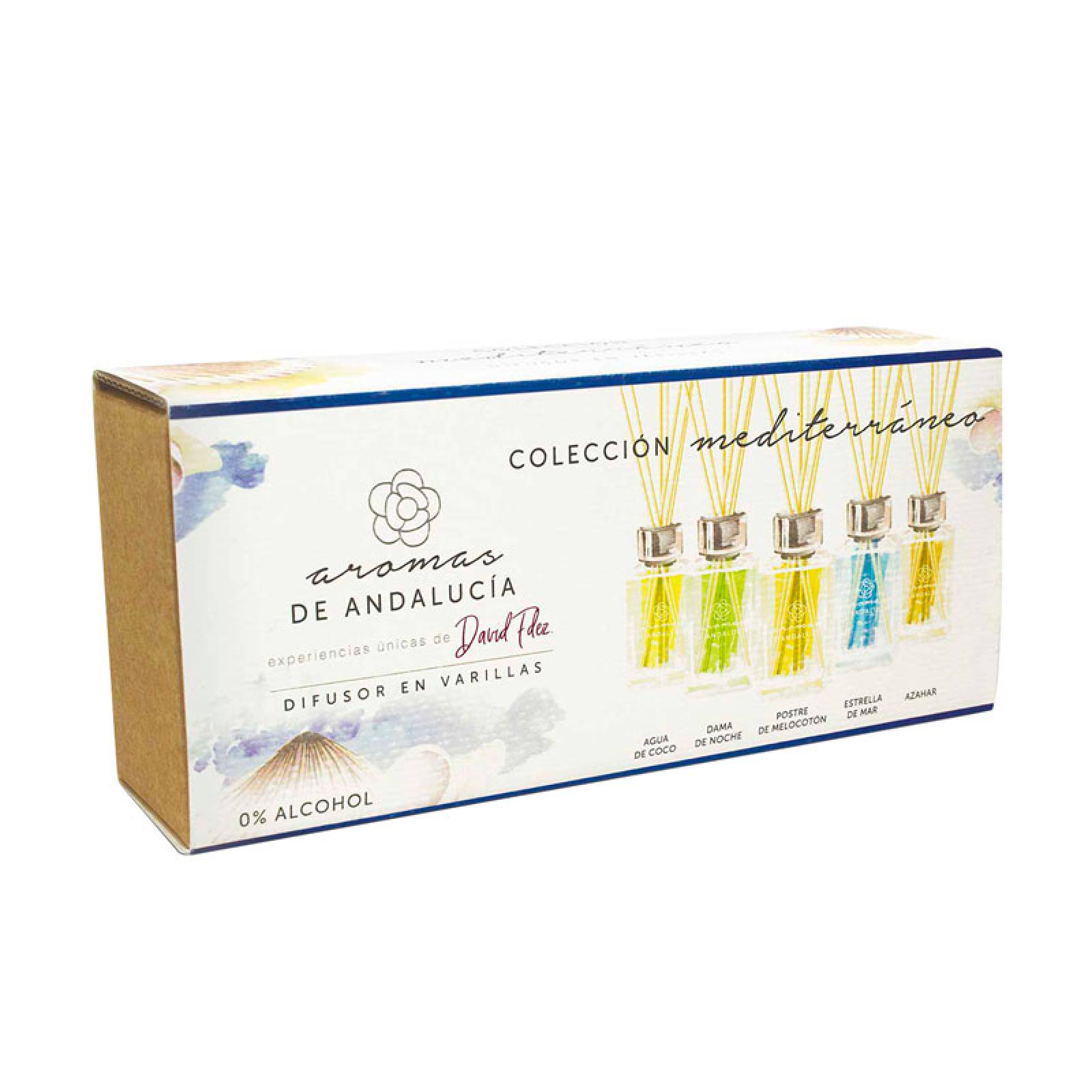KIT DIFUSOR EN VARILLAS "COLECCIÓN MEDITERRANEO" 5 PZAS 30 ML C/U