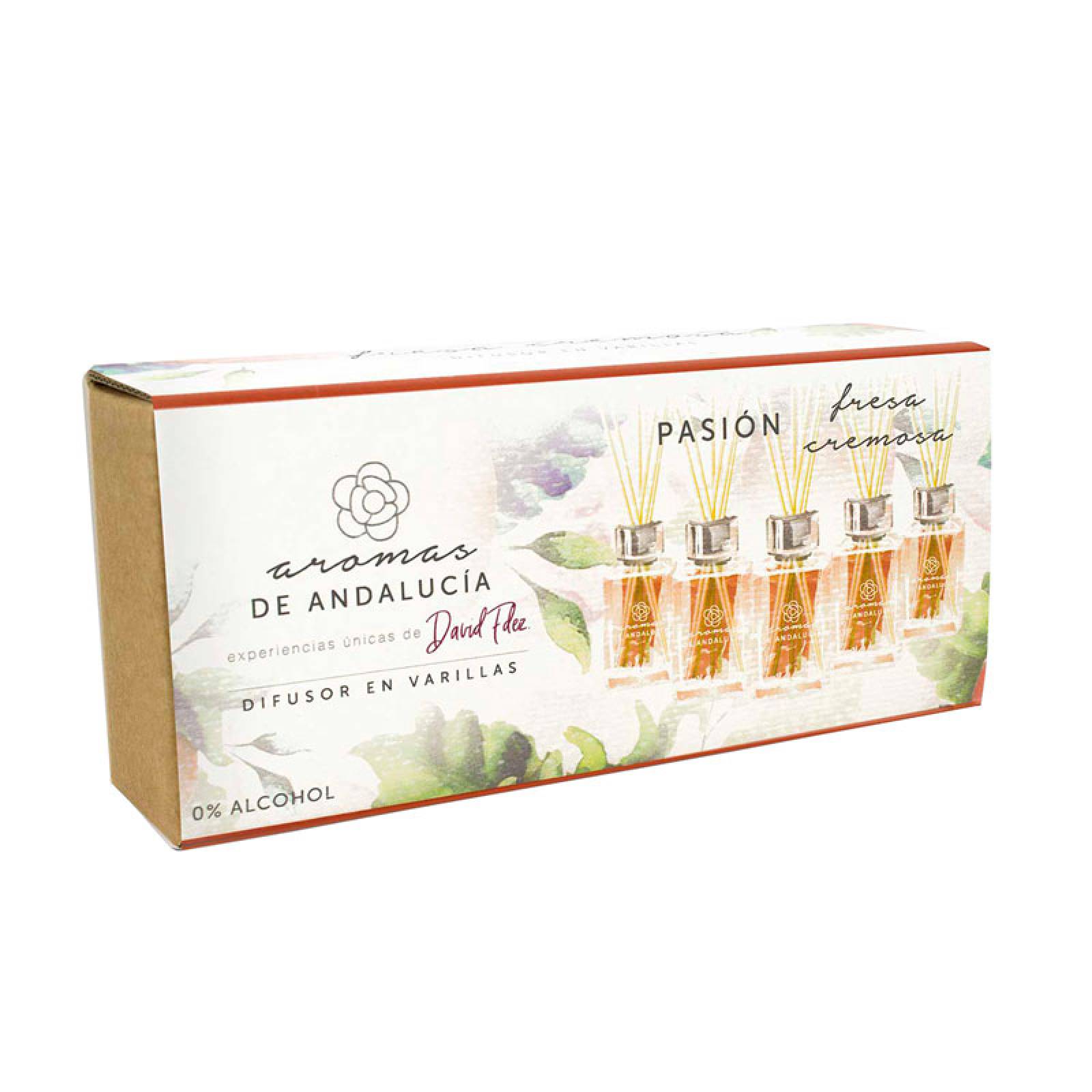 KIT DIFUSOR EN VARILLAS AROMAS DE ANDALUCIA AROMA FRESA CREMOSA 5 PZAS 30 ML C/U