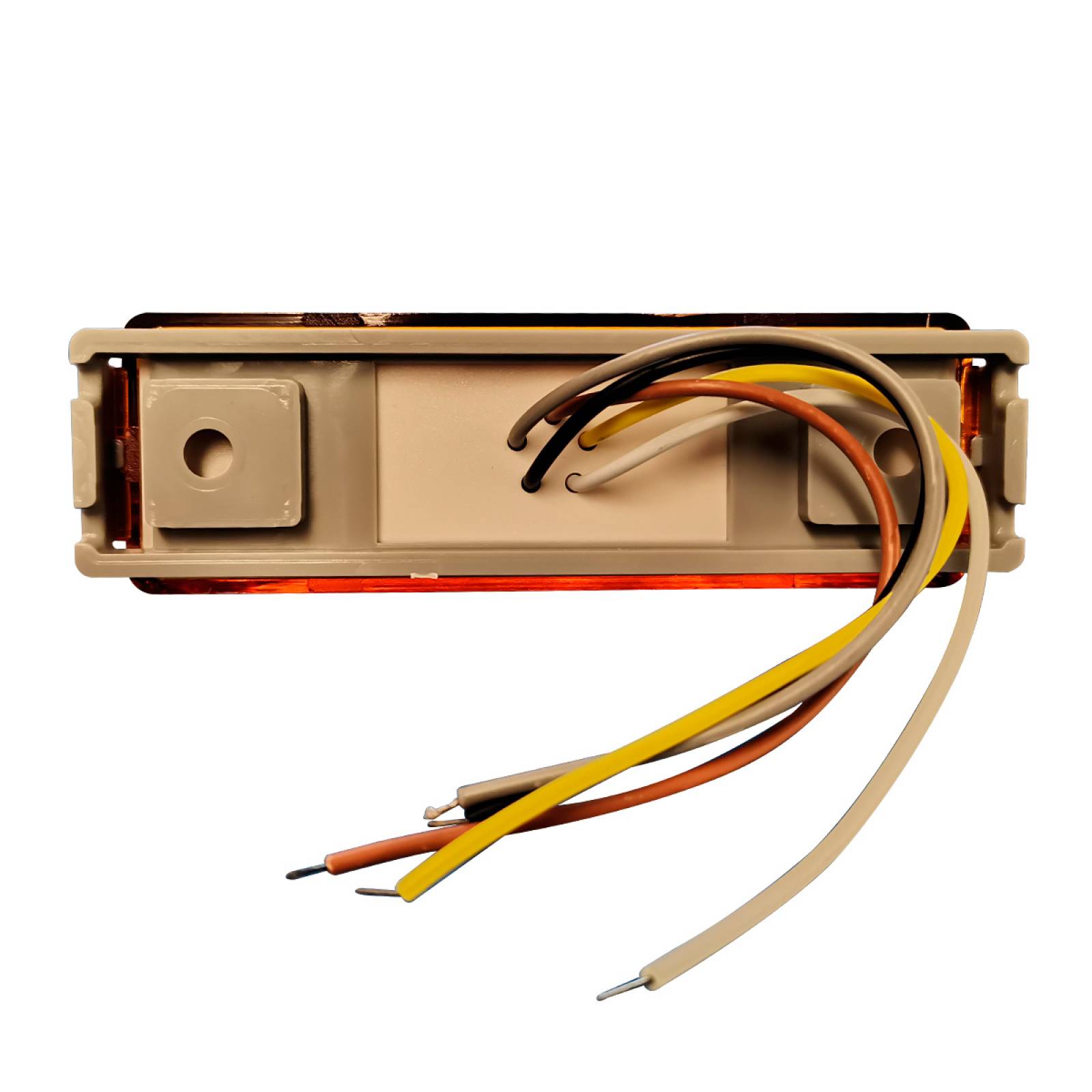 PLAFON RECTANGULAR LATERAL DE 4 LEDS CON ARILLO DE GEL ALTA/BAJA/ESTROBO CON BISEL CROMADO AMBAR