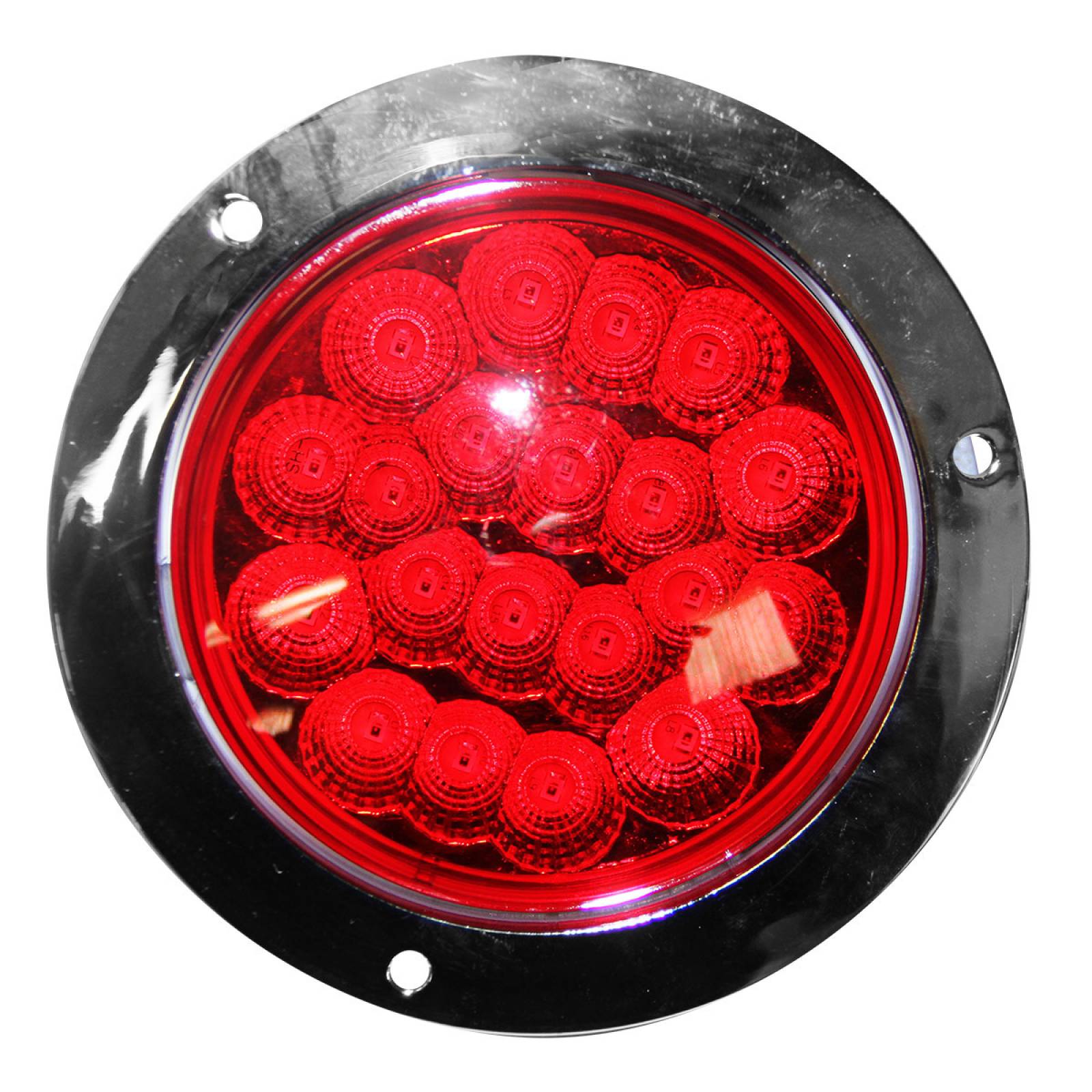 PLAFON REDONDO DE 20 LEDS CON LUZ FIJA/ESTROBO CON BISEL CROMADO DE 4 PG ROJO