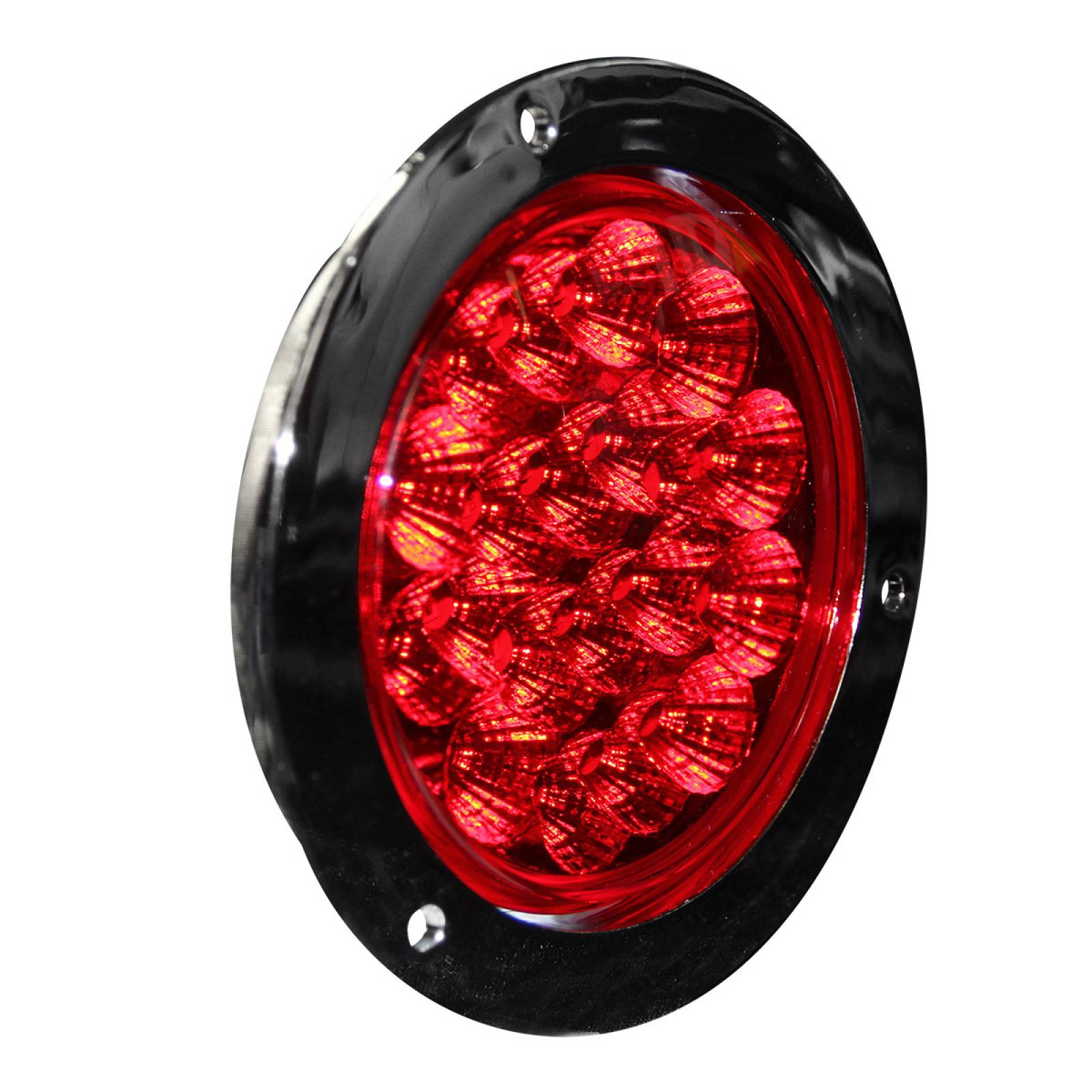 PLAFON REDONDO DE 20 LEDS CON LUZ FIJA/ESTROBO CON BISEL CROMADO DE 4 PG ROJO