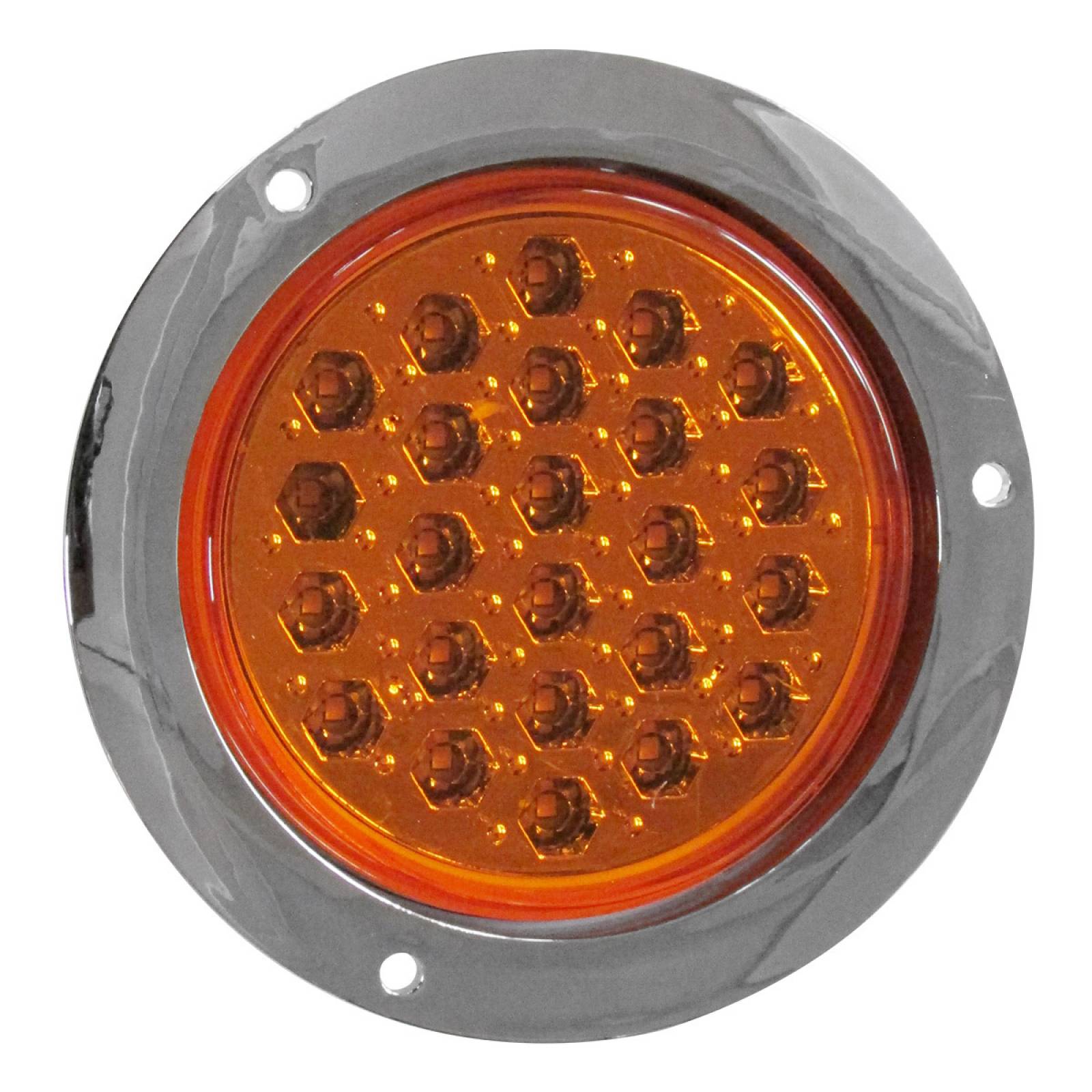 PLAFON REDONDO DE 24 LEDS TIPO PANAL CON LUZ FIJA/ESTROBO CON BISEL CROMADO DE 4 PG AMBAR