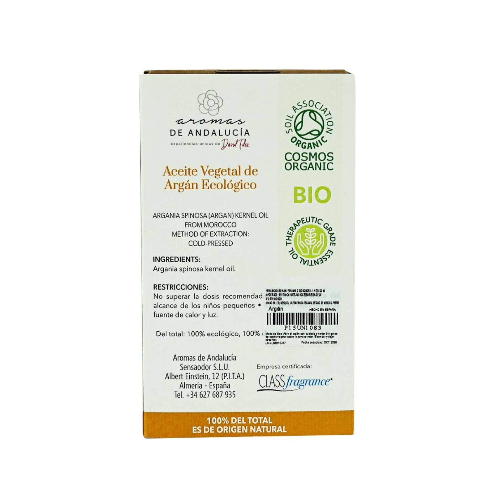 Aceite Vegetal Natural BIO Andalucia Aroma a Argan 120 ml