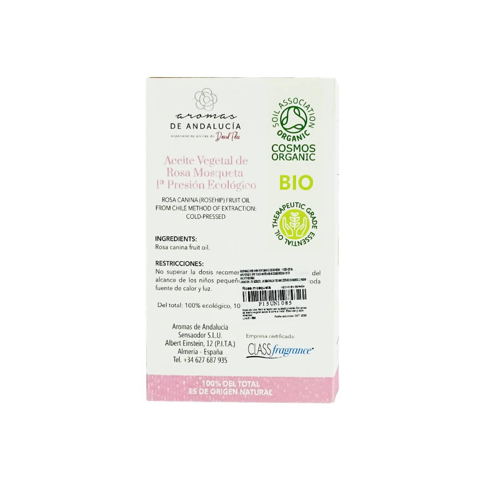 Aceite Vegetal Natural BIO Andalucia Aroma a Rosa Mosqueta 120 ml