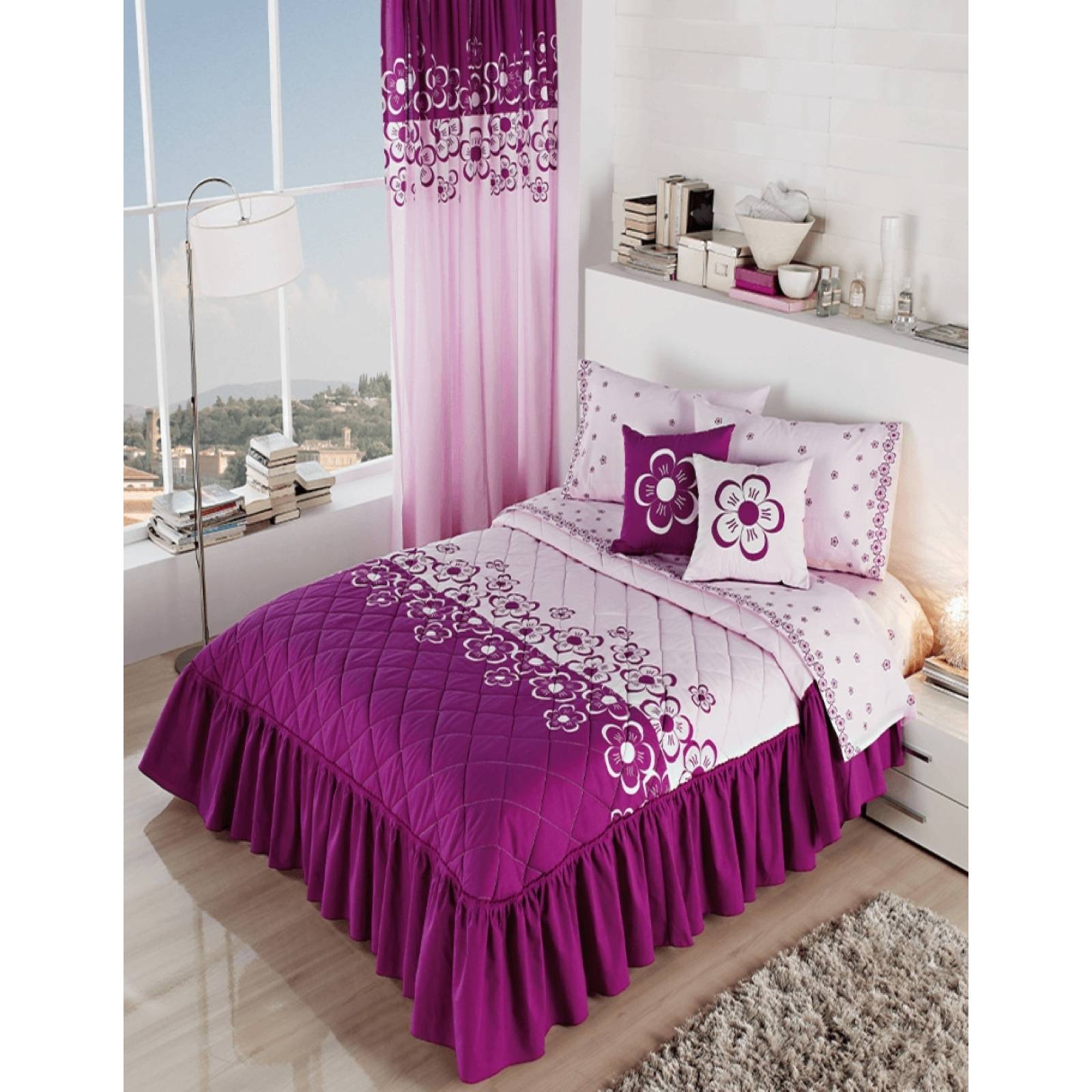 Colcha Competition Linens Floreta Magenta Matrimonial 3pzas.