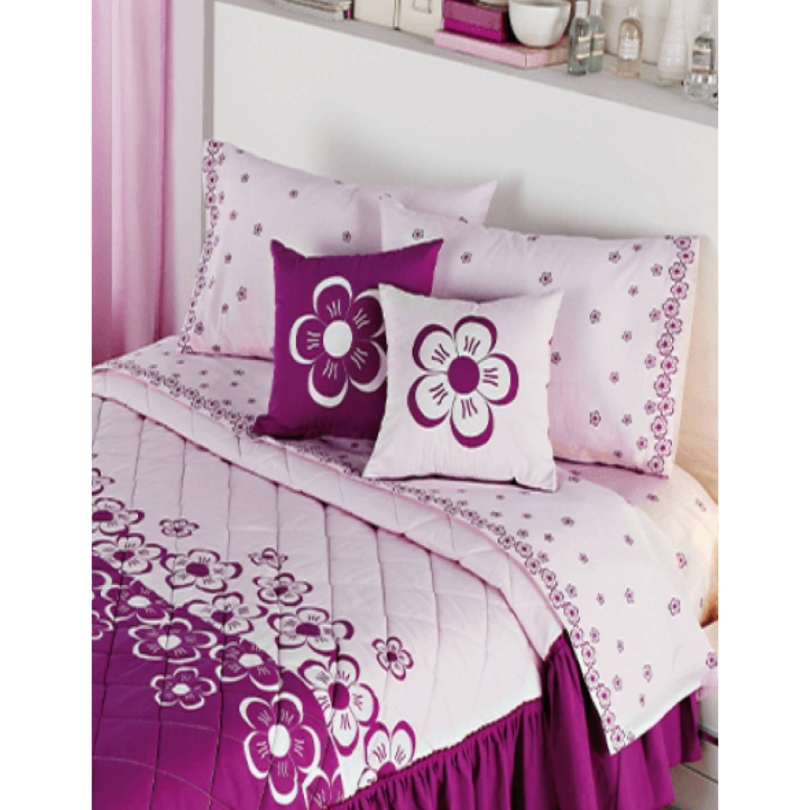 Colcha Competition Linens Floreta Magenta Matrimonial 3pzas.