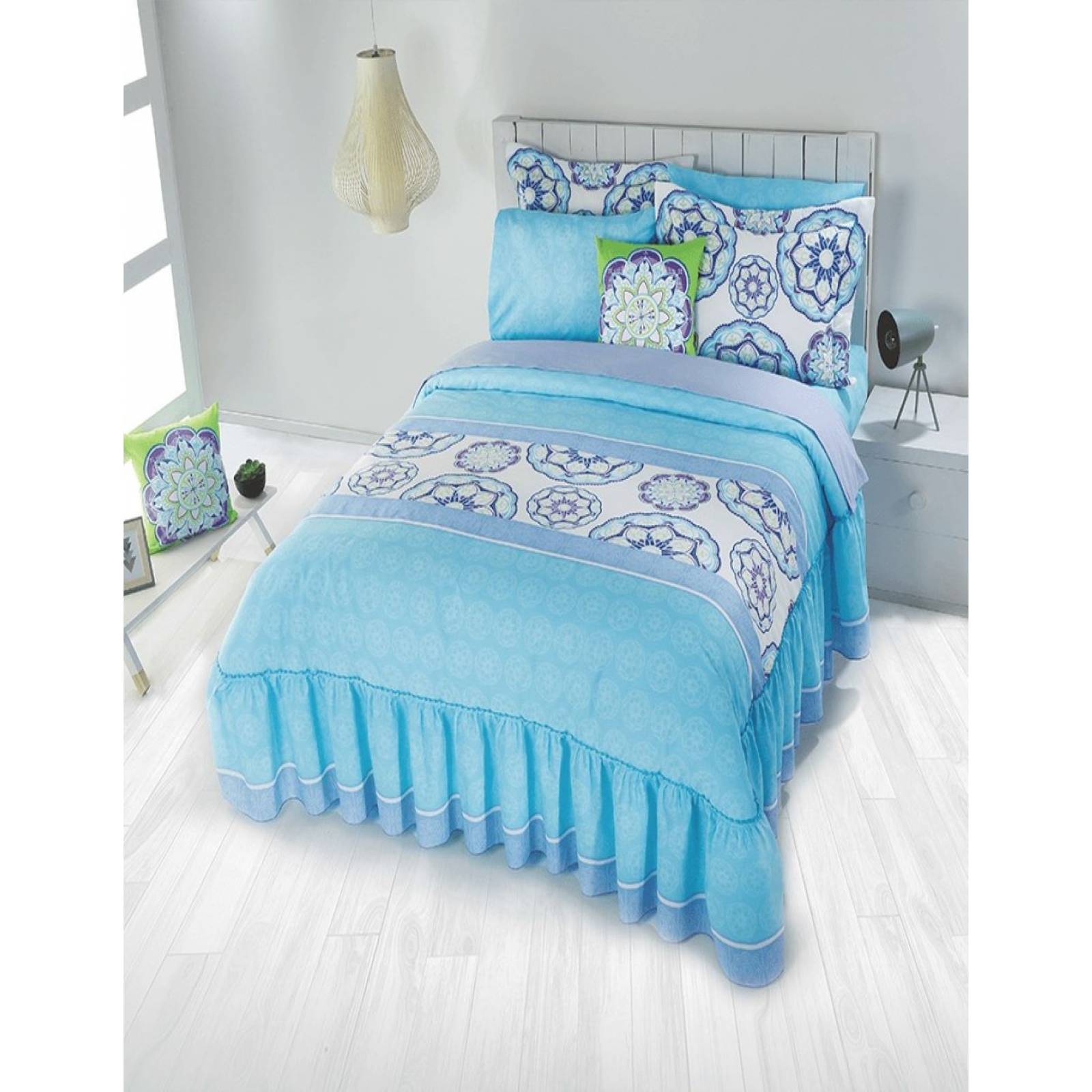Colcha Competition Linens Gala Azul Queen Size 4 Pzas.