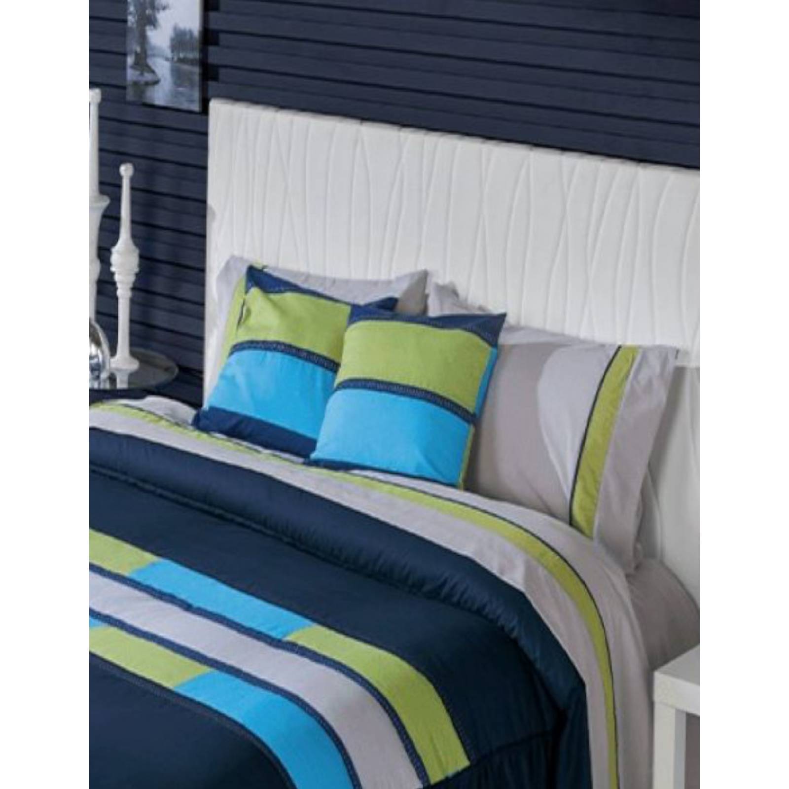 Colcha Competition Linens Kevin Azul Queen Size 3 Pzas.