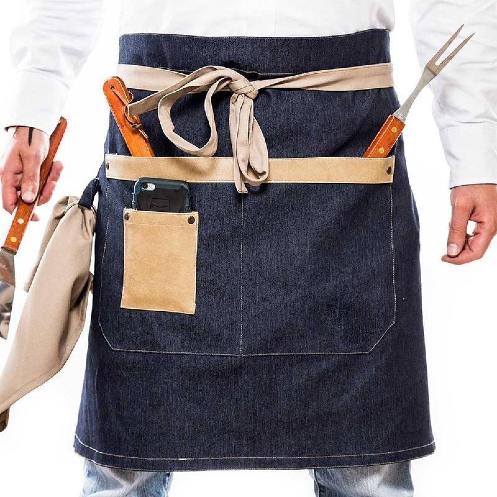 Medio Mandil Pesani Para Chef de Mezcilla Premium Unisex Azul 