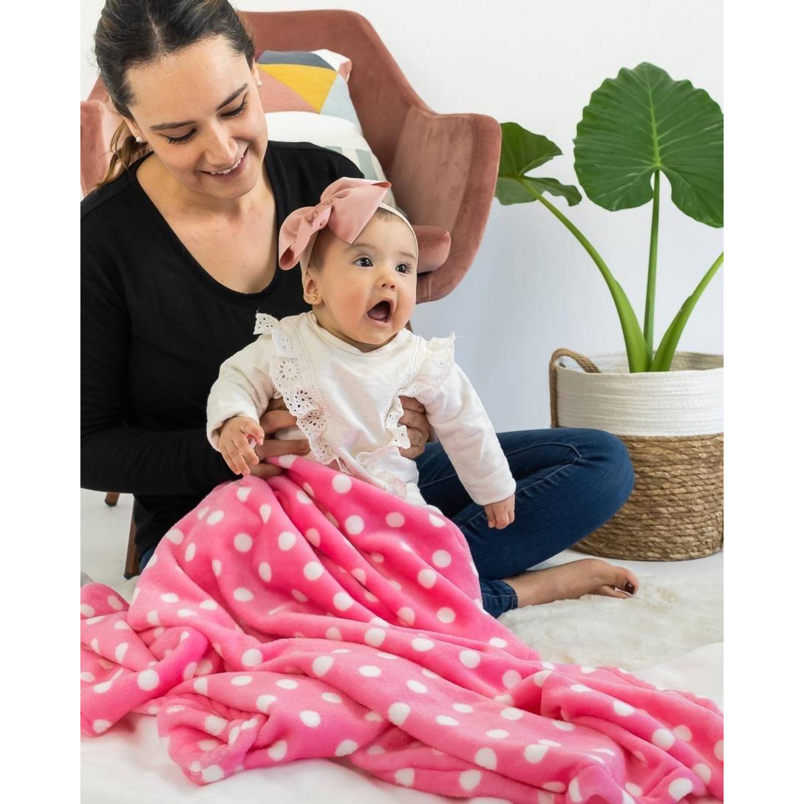 Cobija Para Bebé Calientita Masho, Flannel Polar Suave Rosa Lunar