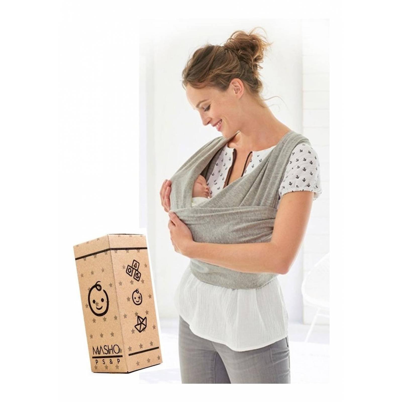 Fular Rebozo Para Bebé Elástico, Elegante Wrap Portabebés Gris