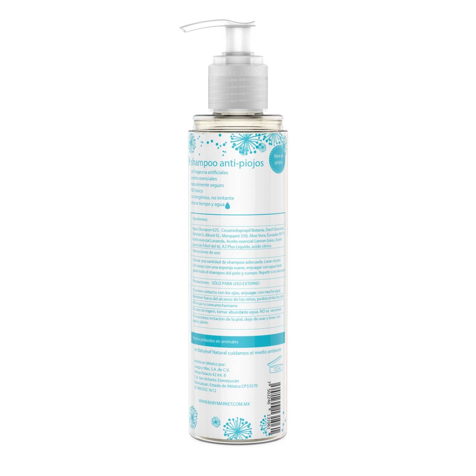 Shampoo Repelente de Piojos Babyleaf, No Tóxico, Seguro 