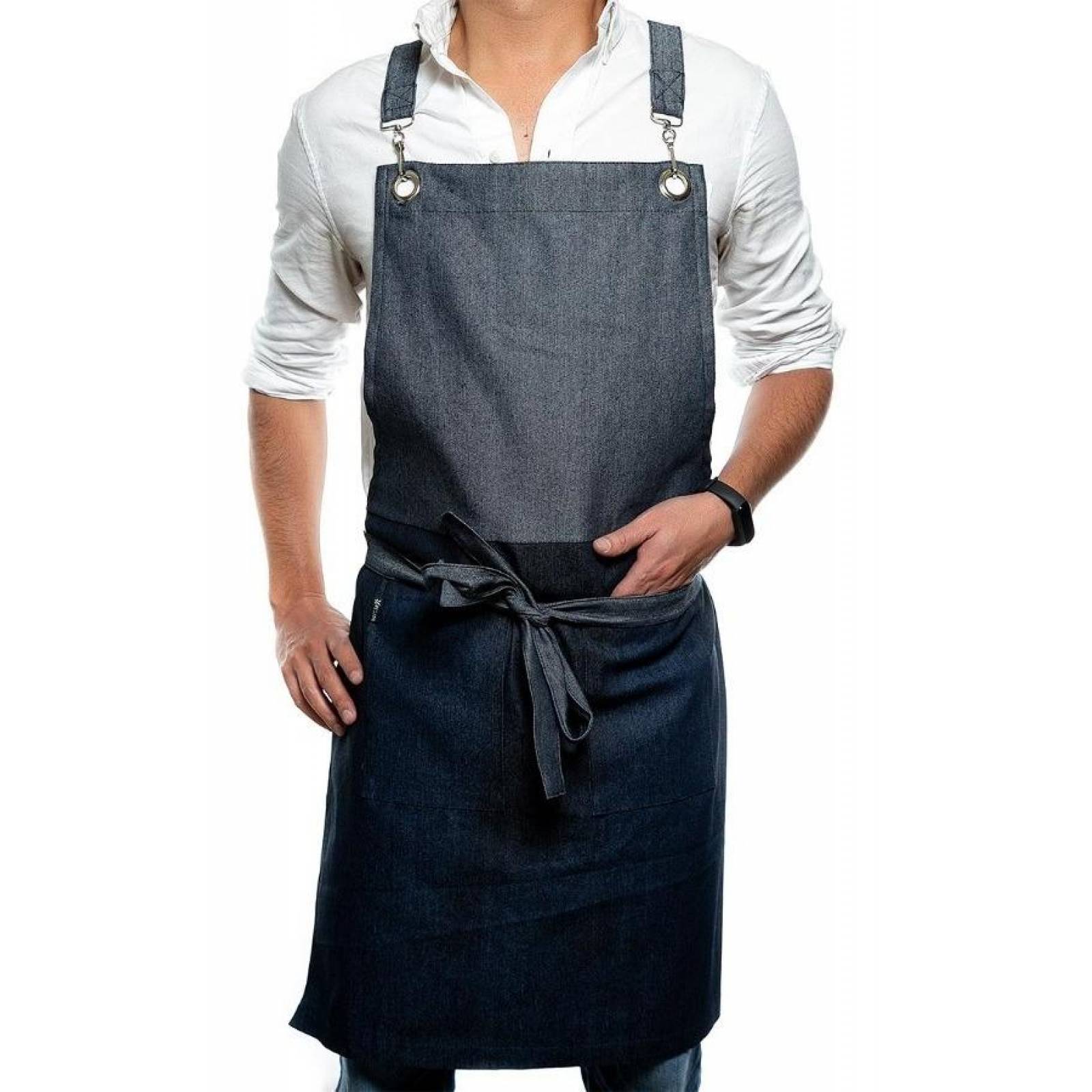 Mandil Delantal Pesani Bicolor de Mezclilla Premium Azul