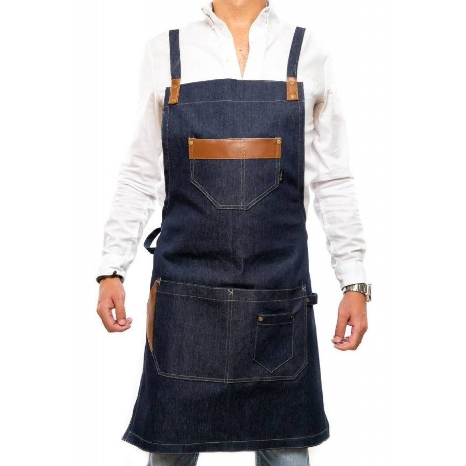 Mandil Delantal Pesani Barbero de Mezclilla Premium Azul Azul marino