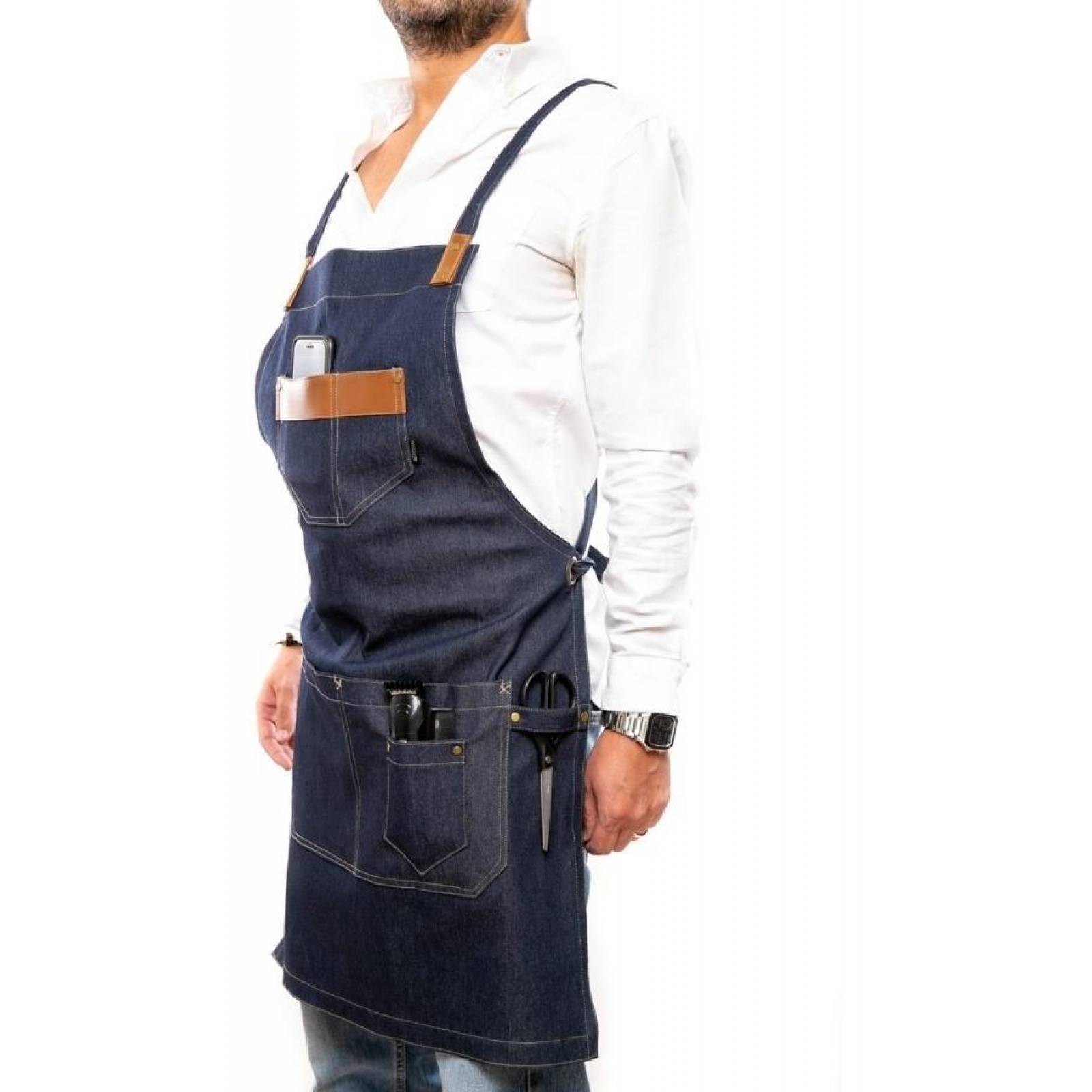 Mandil Delantal Pesani Barbero de Mezclilla Premium Azul Azul marino