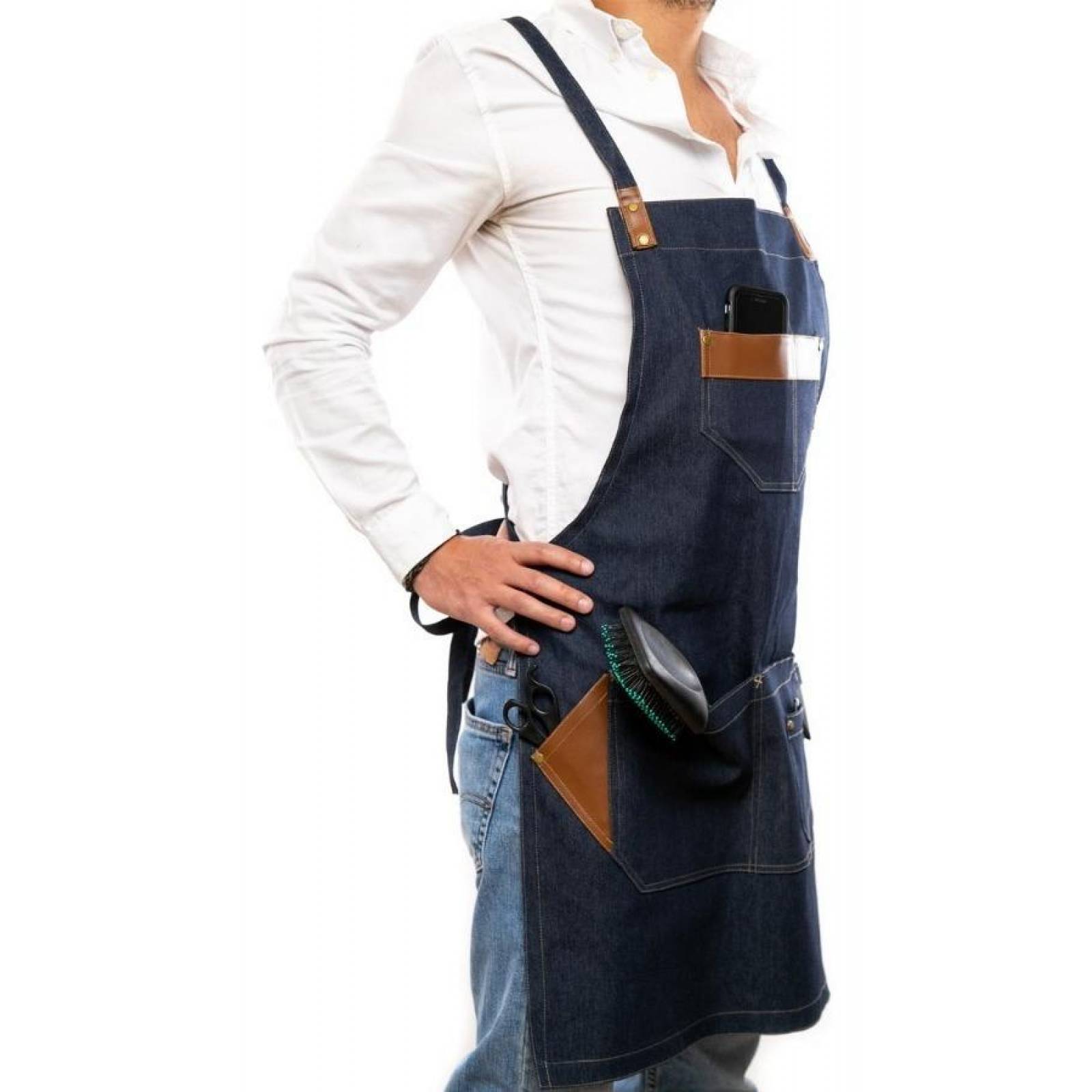 Mandil Delantal Pesani Barbero de Mezclilla Premium Azul Azul marino