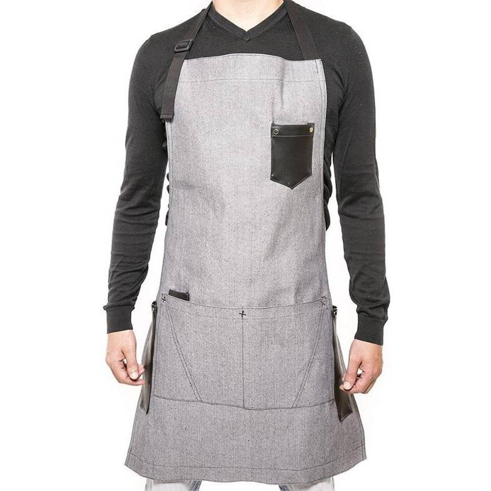 Mandil De Mezclilla Gris Premium Para Chef O Parrilleros