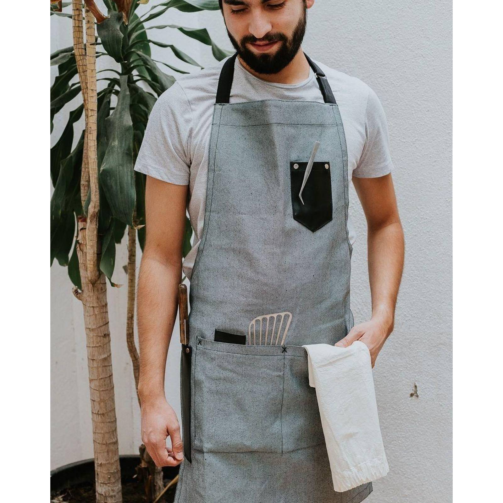 Mandil De Mezclilla Gris Premium Para Chef O Parrilleros