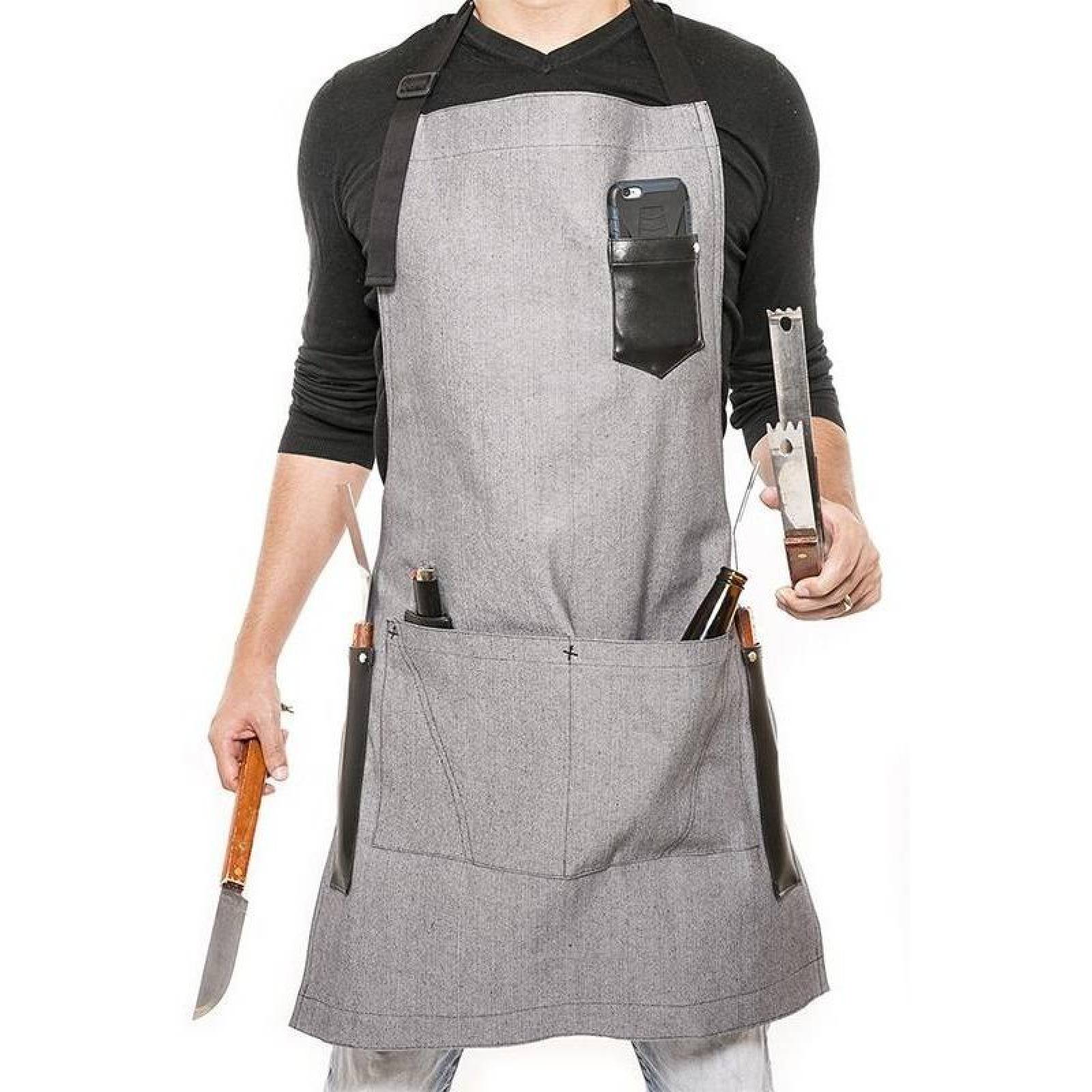 Mandil De Mezclilla Gris Premium Para Chef O Parrilleros