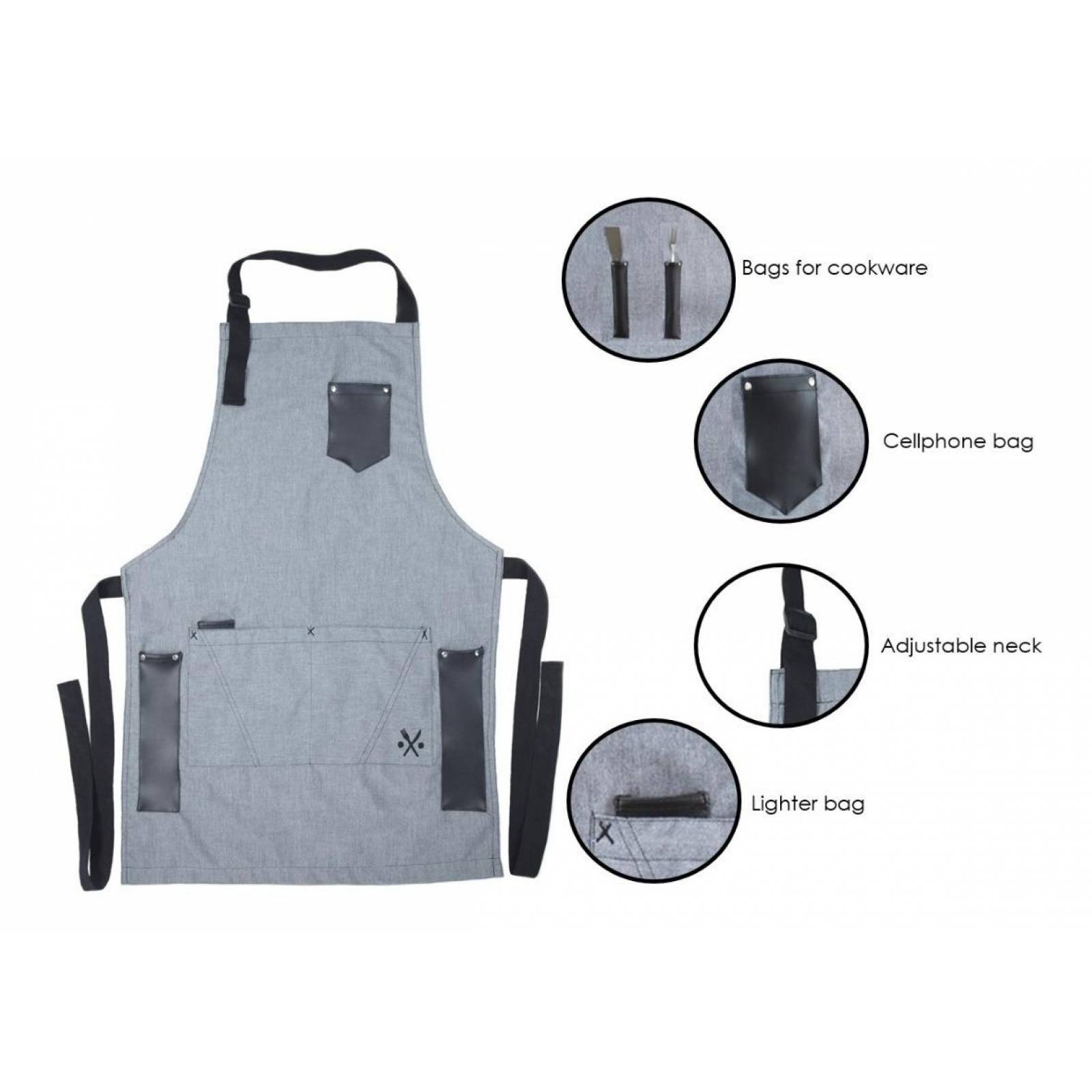 Mandil De Mezclilla Gris Premium Para Chef O Parrilleros