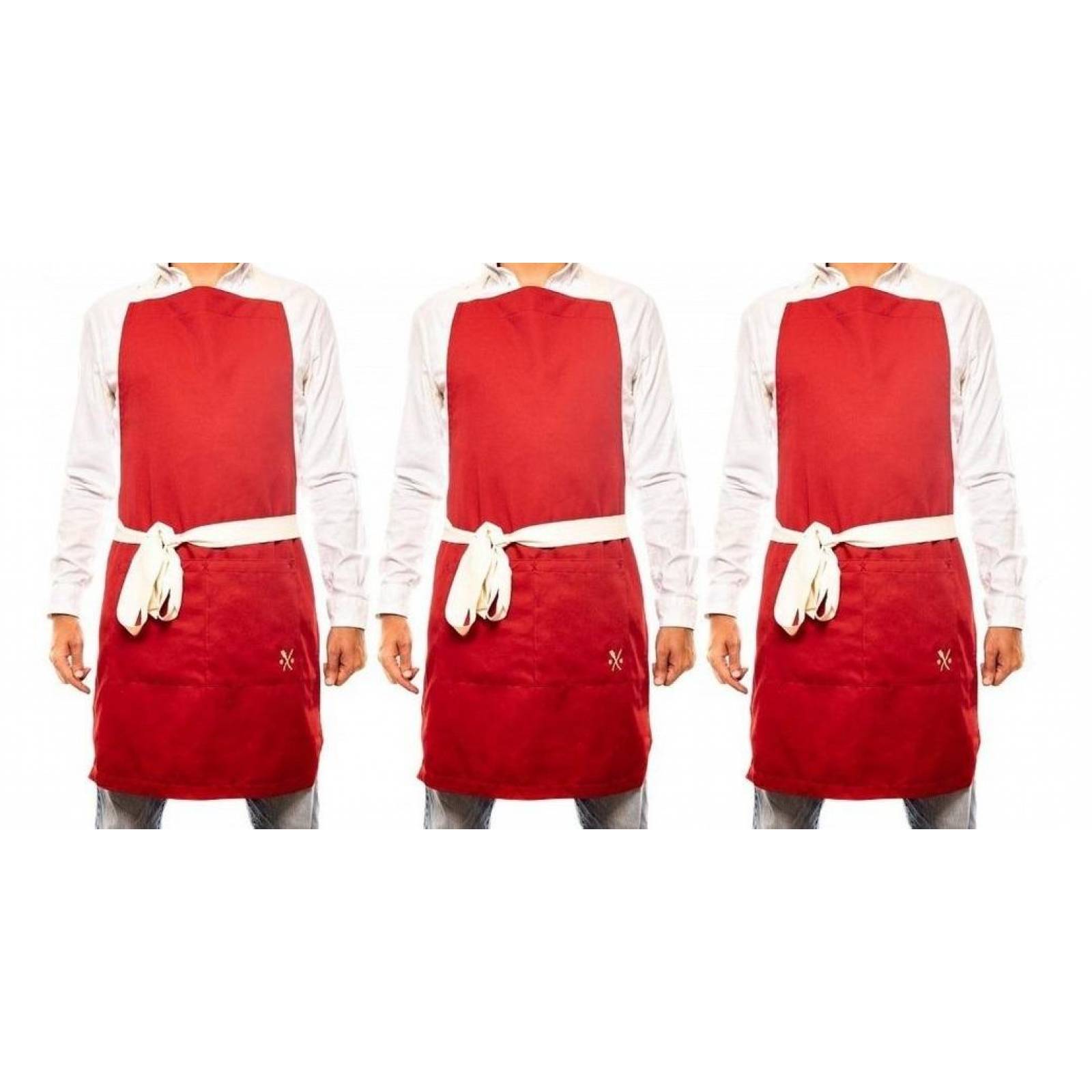3 Pack de Mandil Delantal Pesani Básico Gabardina Rojo