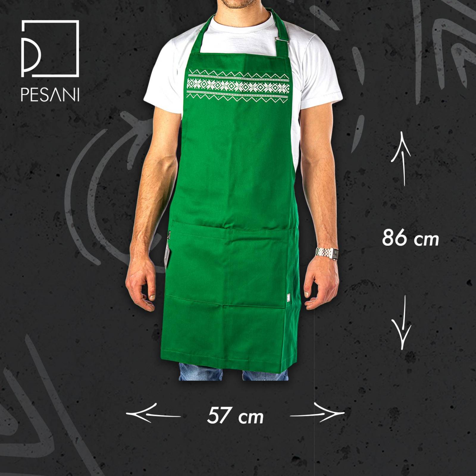 Mandil Delantal Navideño Pesani, Gabardina 100% Algodón Verde