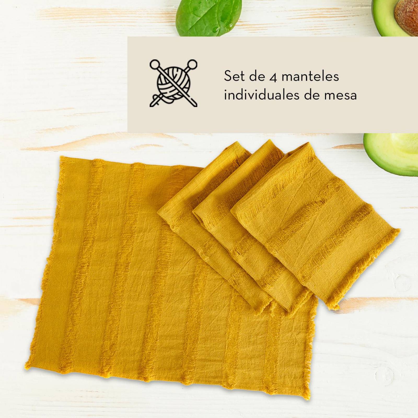 Manteles Individuales de Mesa, Artesanales, 4pz, Pesani Amarillo