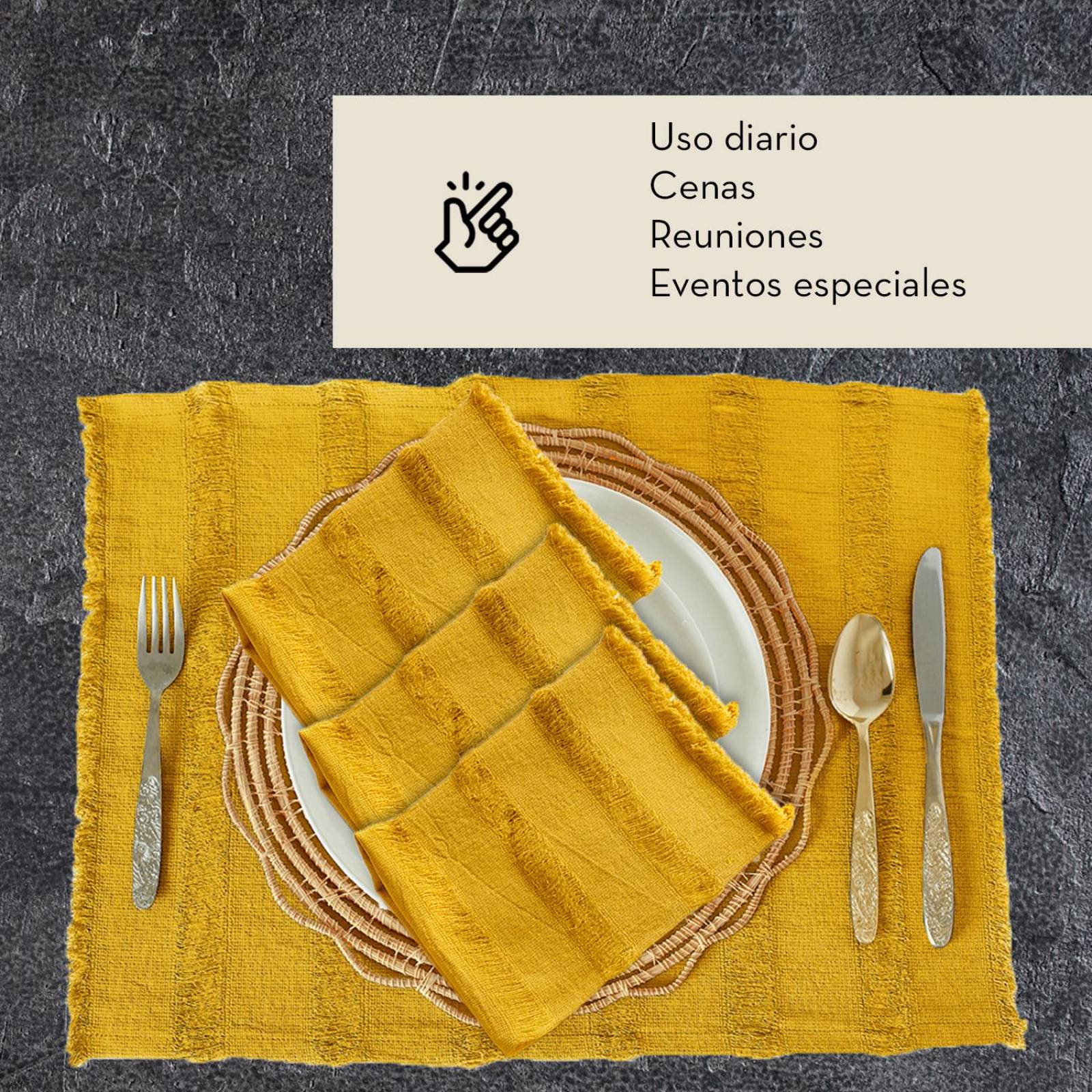 Manteles Individuales de Mesa, Artesanales, 4pz, Pesani Amarillo