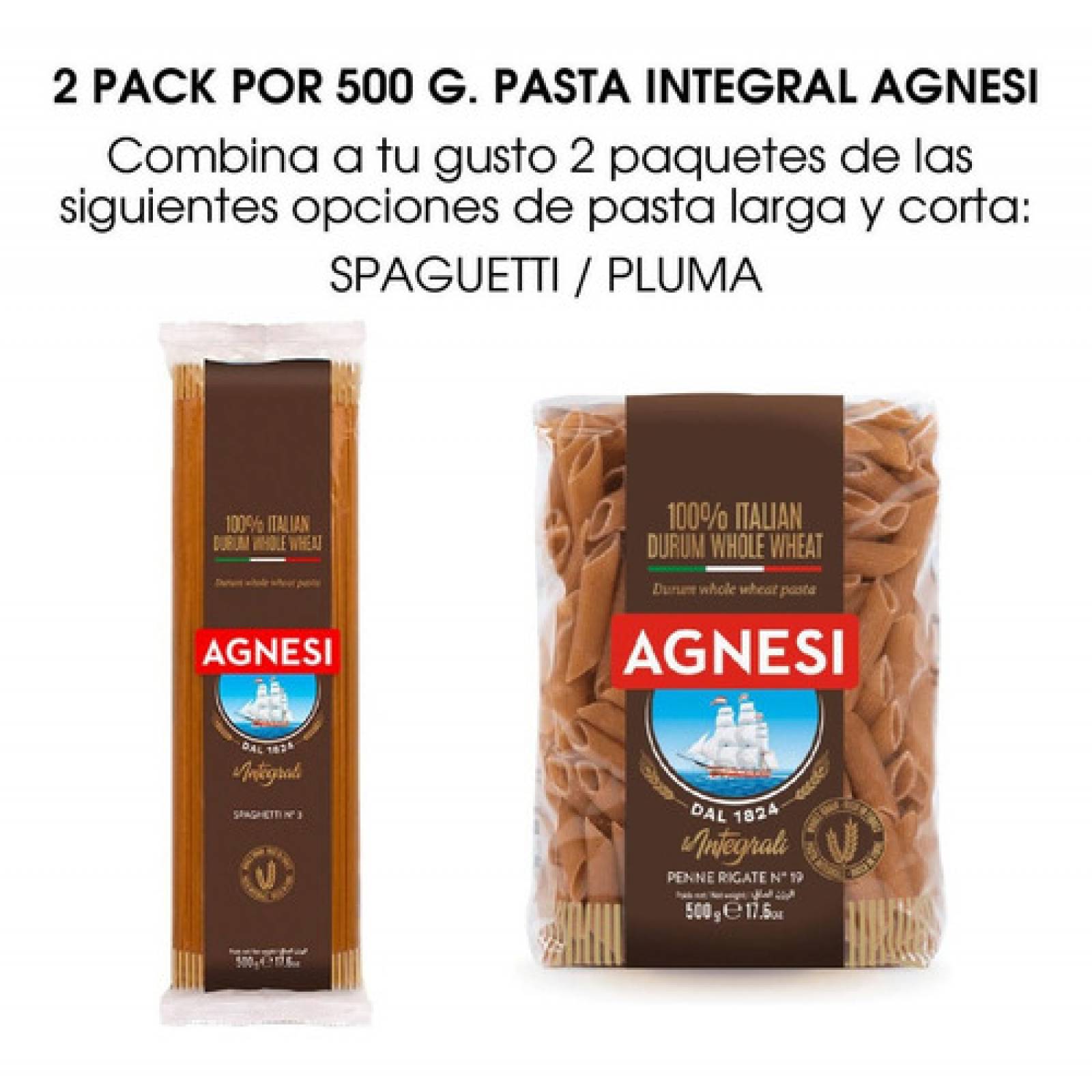 2 Pack X Pasta Integral Agnesi 500