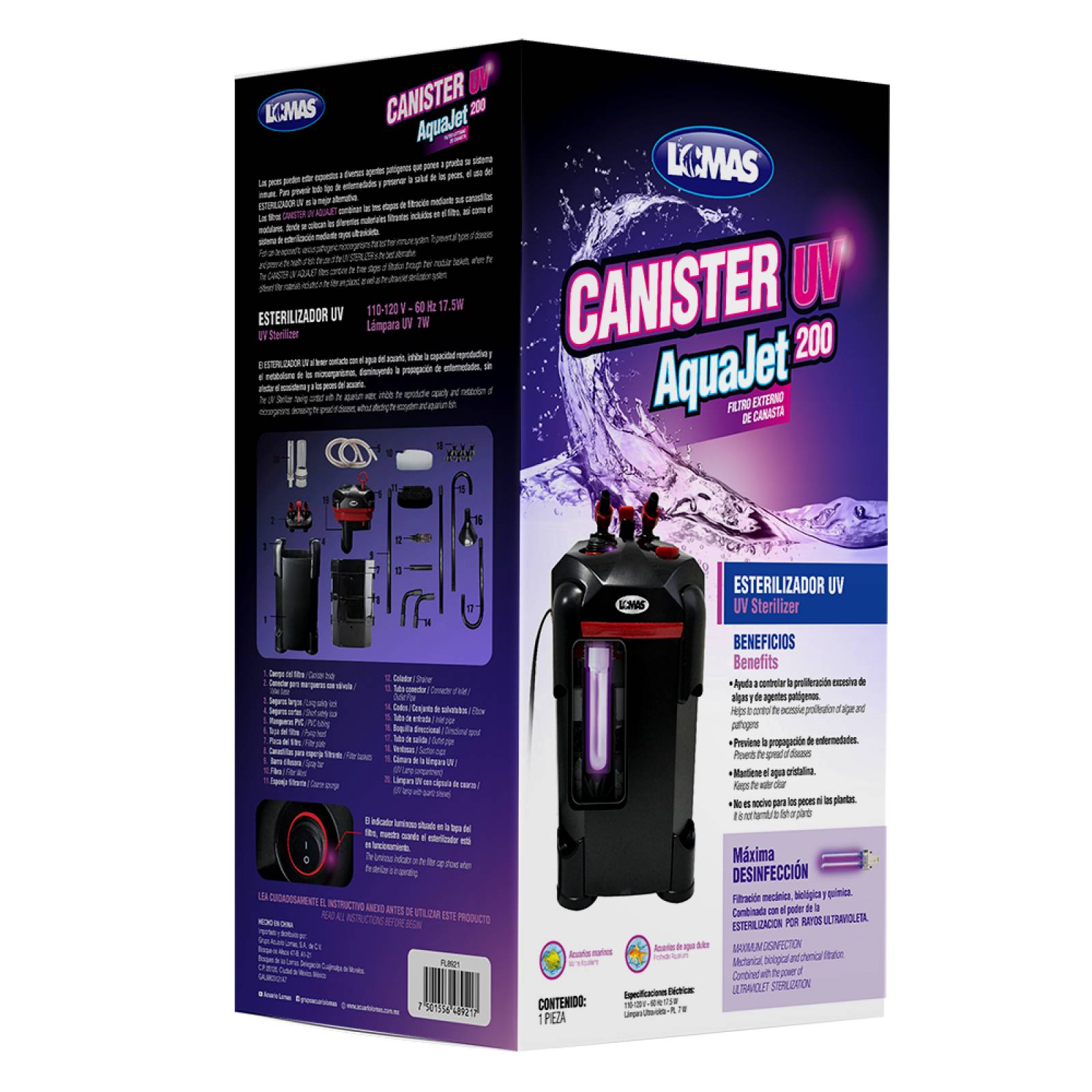 Filtro Externo Canister C/Luz Uv Aquajet 200 L