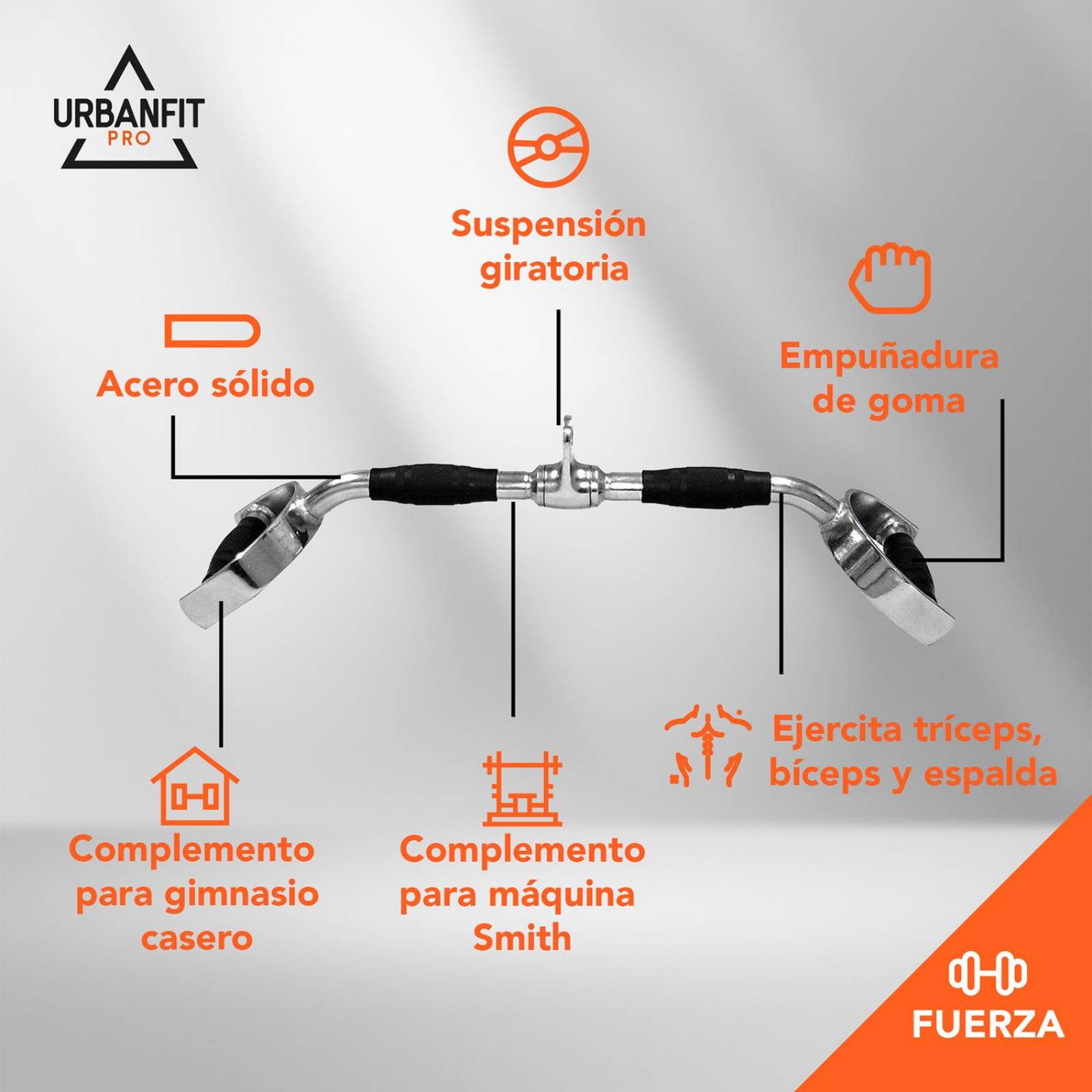 Agarre Maneral para Polea Alta con Remo en Laterales Plateado