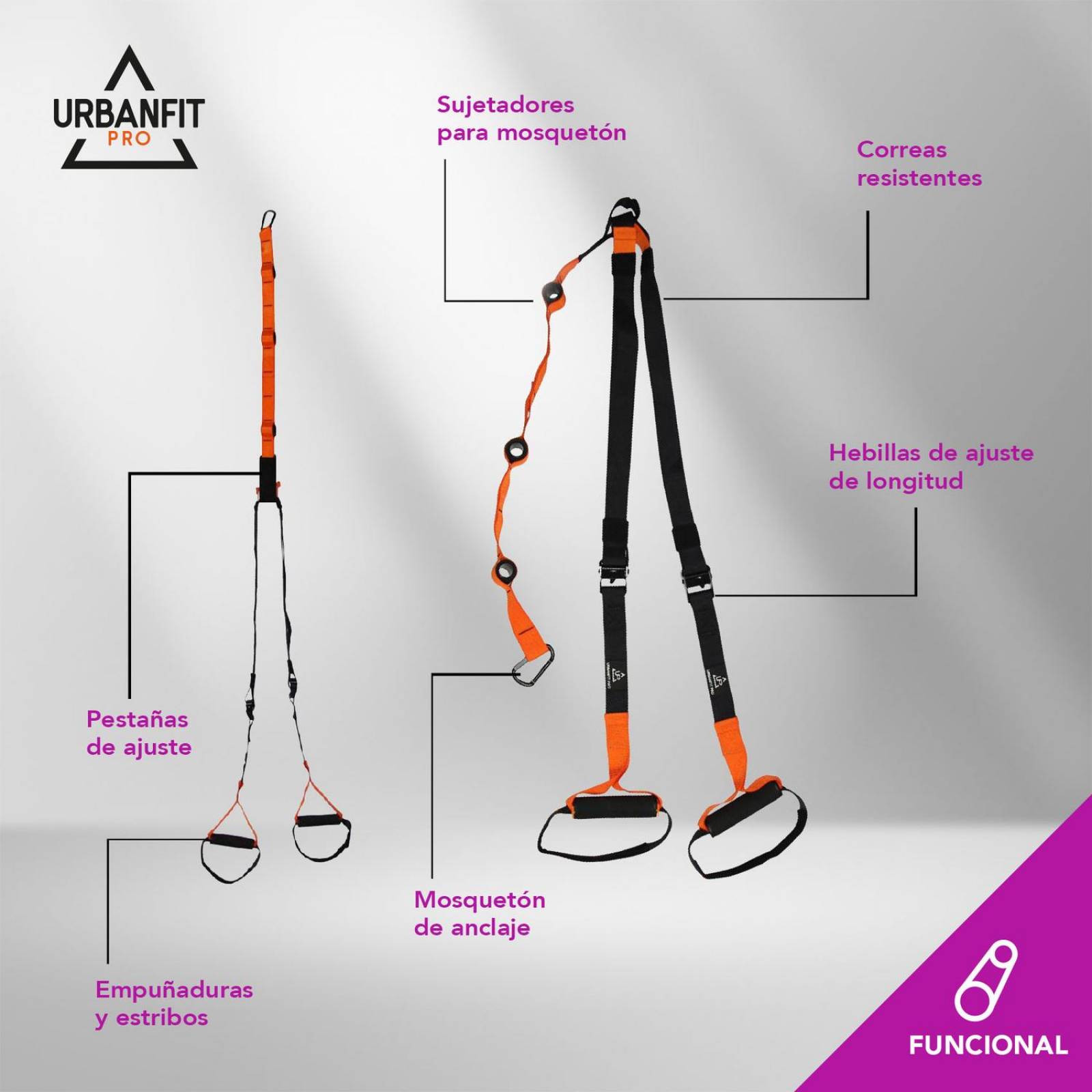 Sistema De Cuerdas Trx Para Suspensión Profesionales Naranja