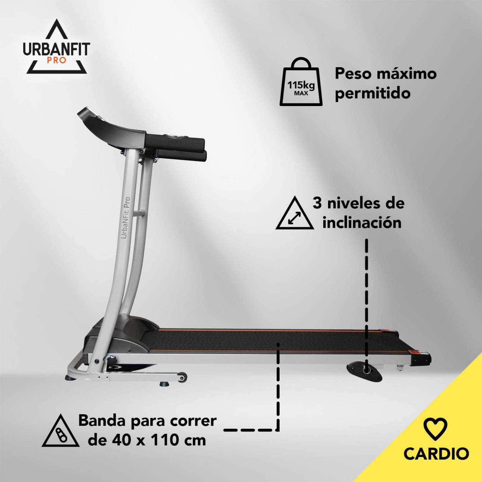 Caminadora UrbanFit Pro Eléctrica 1.75HP Negra UrbanFit Pro