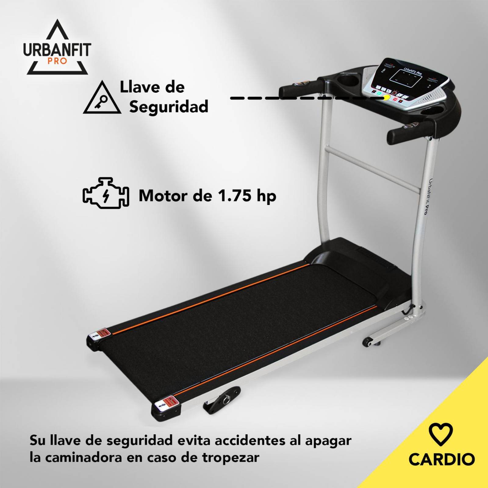Caminadora UrbanFit Pro Eléctrica 1.75HP Negra UrbanFit Pro