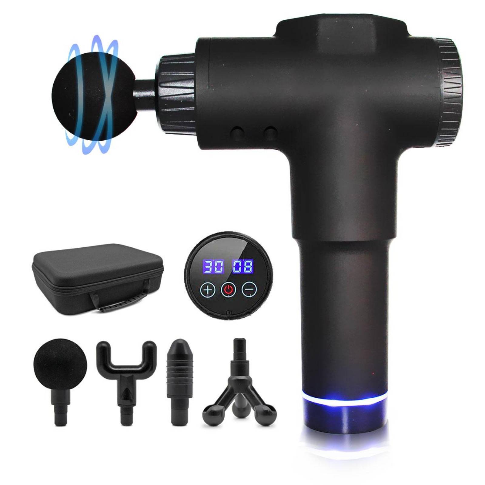 Pistola Masajeadora de Músculos 32 Velocidades Pantalla LCD Negro