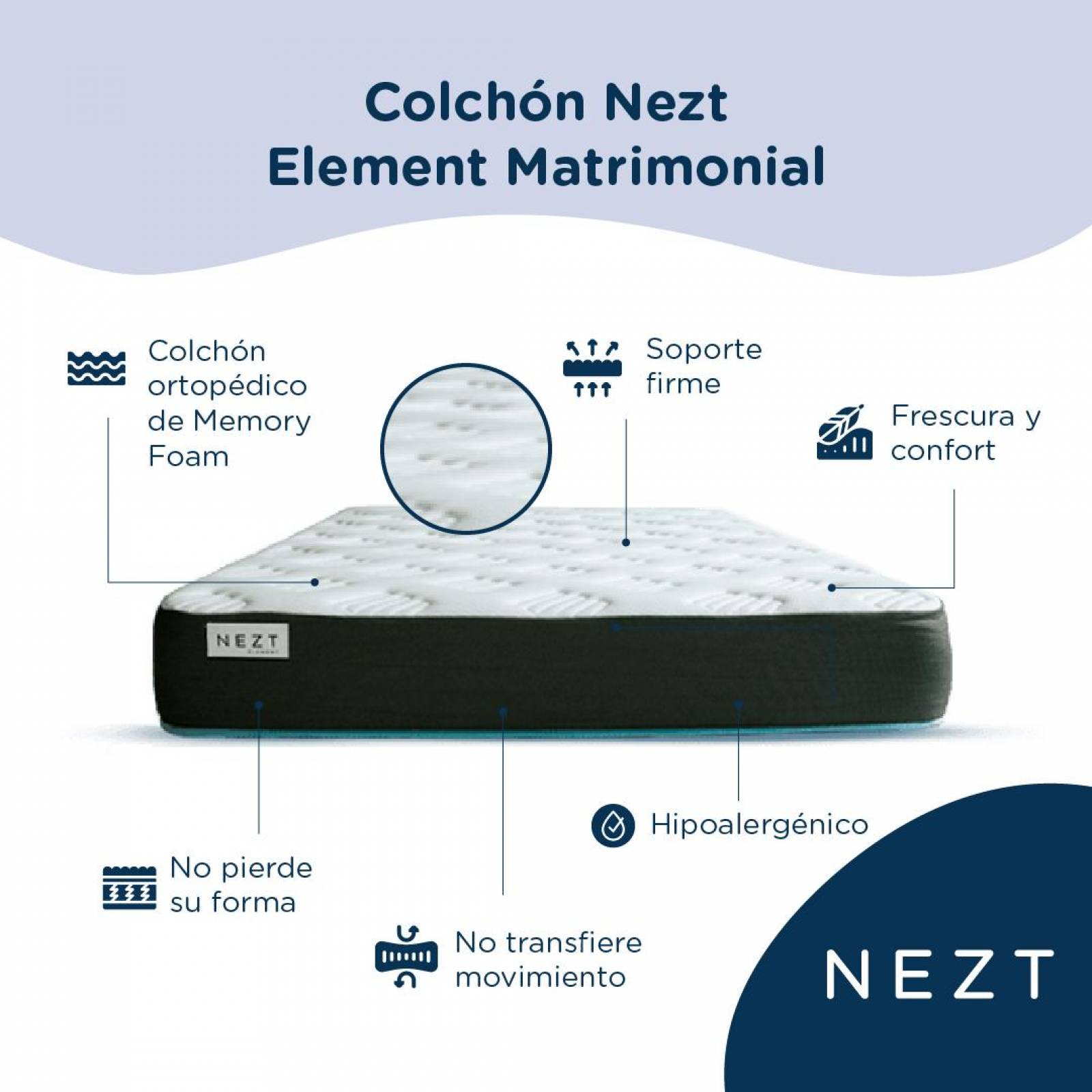 Colchón Matrimonial Element Semi Firme Hipoalergénico| Hd Foam Blanco con Gris