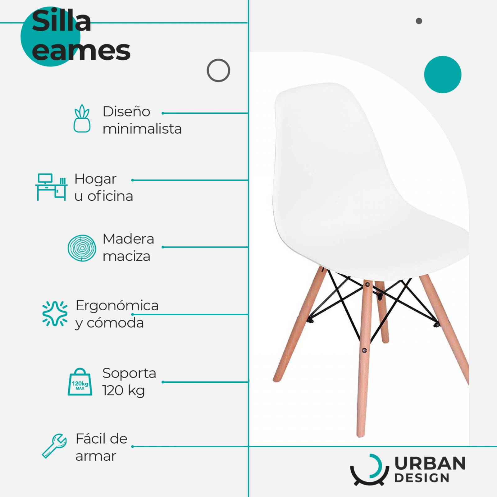 Set 4 Sillas Eames Minimalista - BLANCO