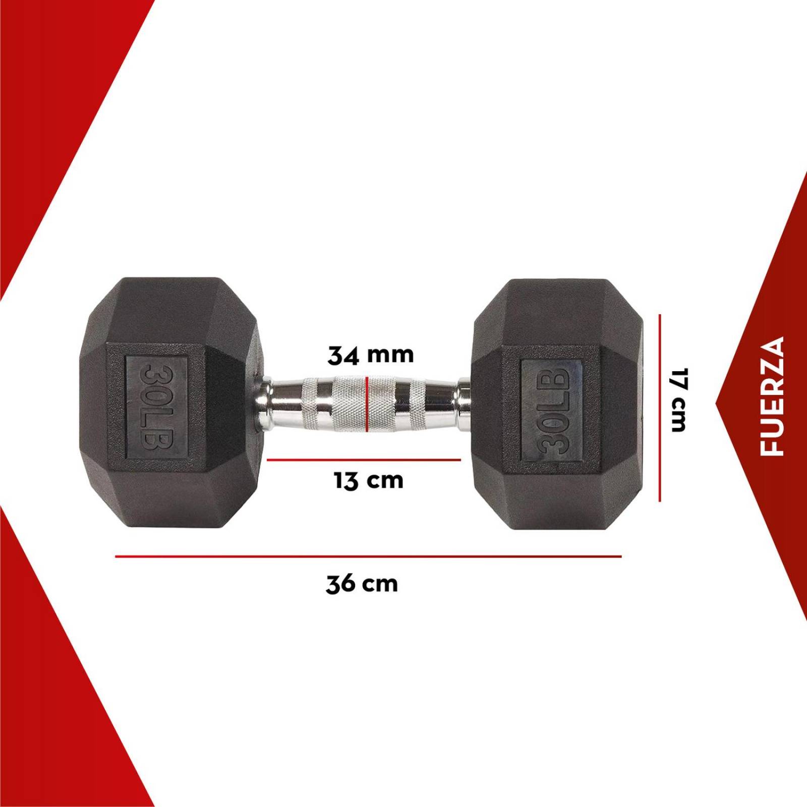 Mancuerna Hexagonal De Acero 30 Lb Forro Neopreno Negro