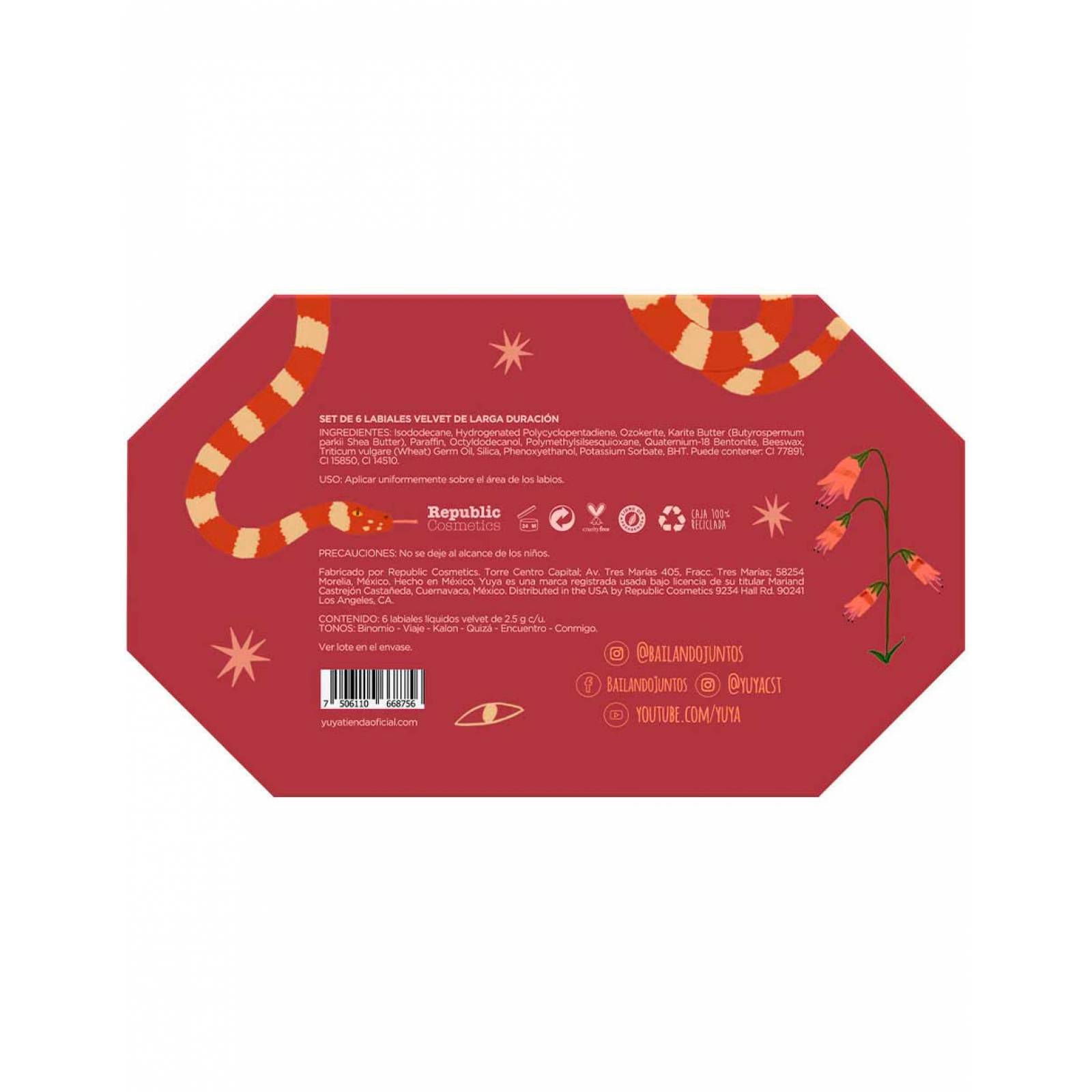 Yuya - Pack 6 Labiales Velvet Edición Limitada - Kalon, Conmigo, Quizá, Encuentro, Viaje, Binomio