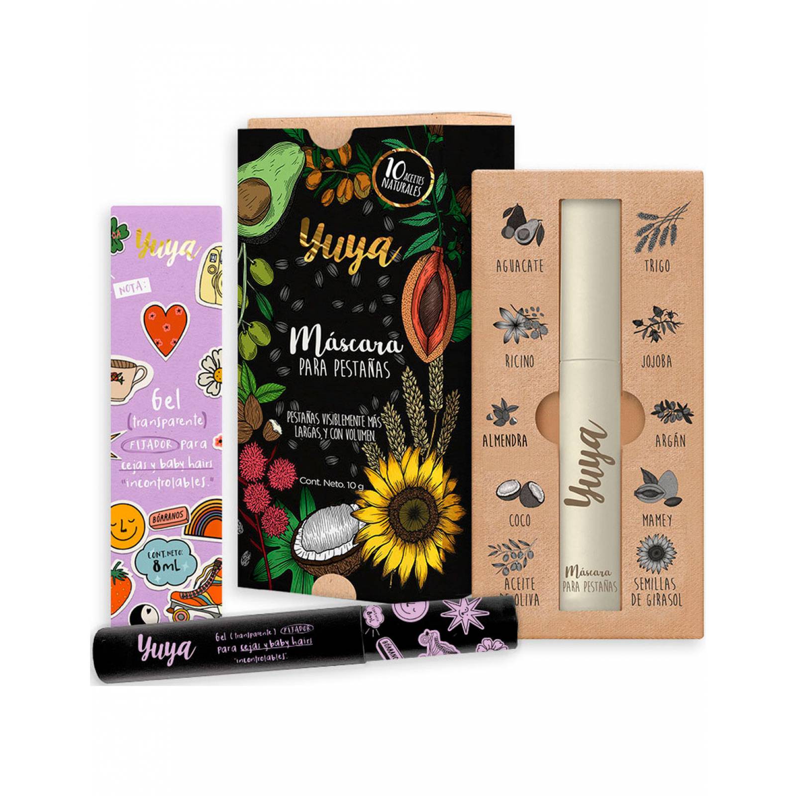 Yuya - PACK Mascara de 10 aceites 10g + Gel fijador de cejas 8ml