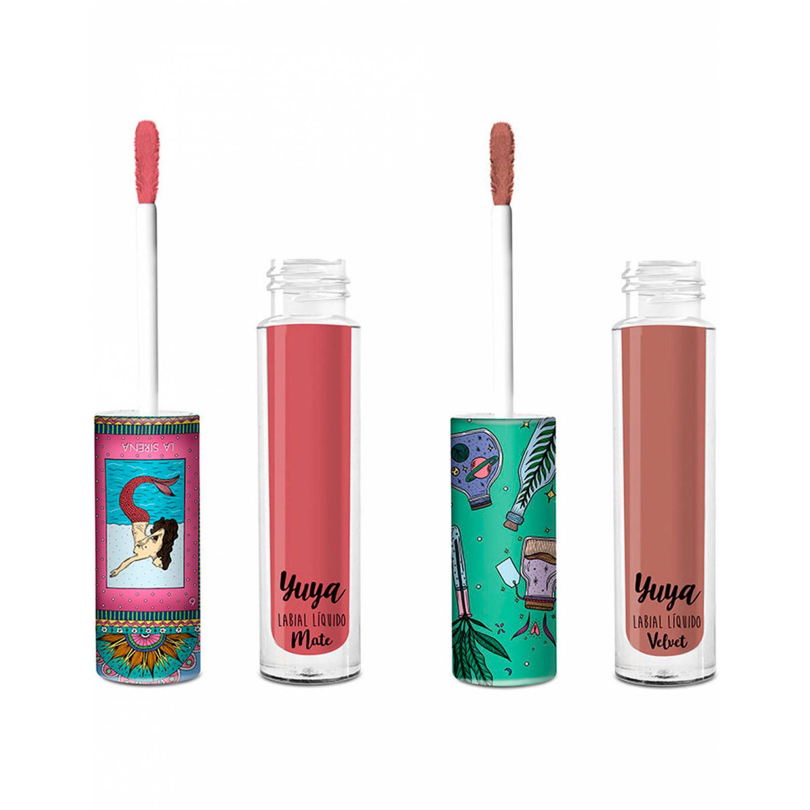 Yuya - Paquete 4 Labiales líquidos Mate - Sirena(Chocolate), Te quiero (Marron) , Mi amor (Rojo intenso), Quédate (Ladrillo)