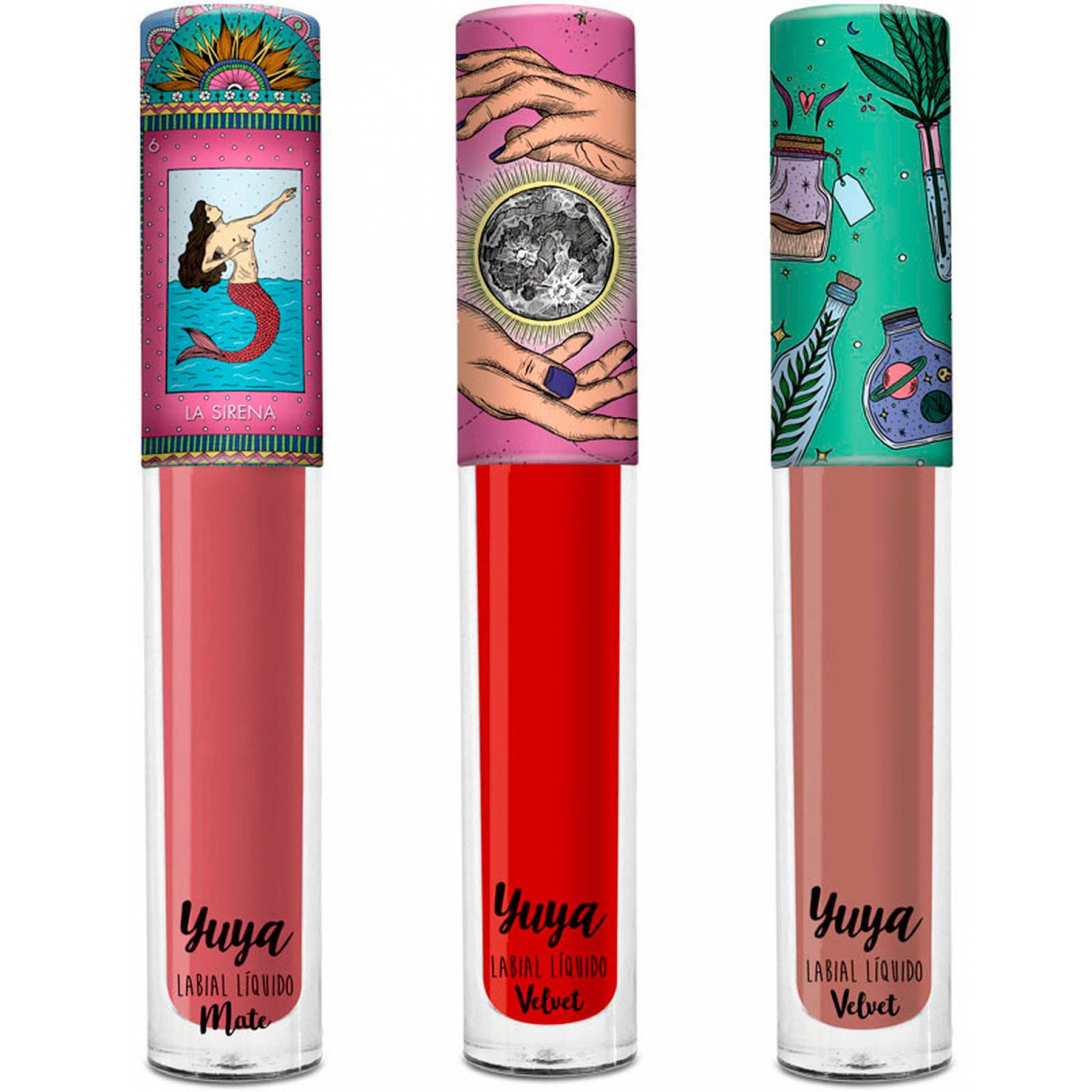 Yuya - Paquete 3 Labiales líquidos Mate - Sirena (Chocolate), Rame(Rojo), Te quiero(Marrón)