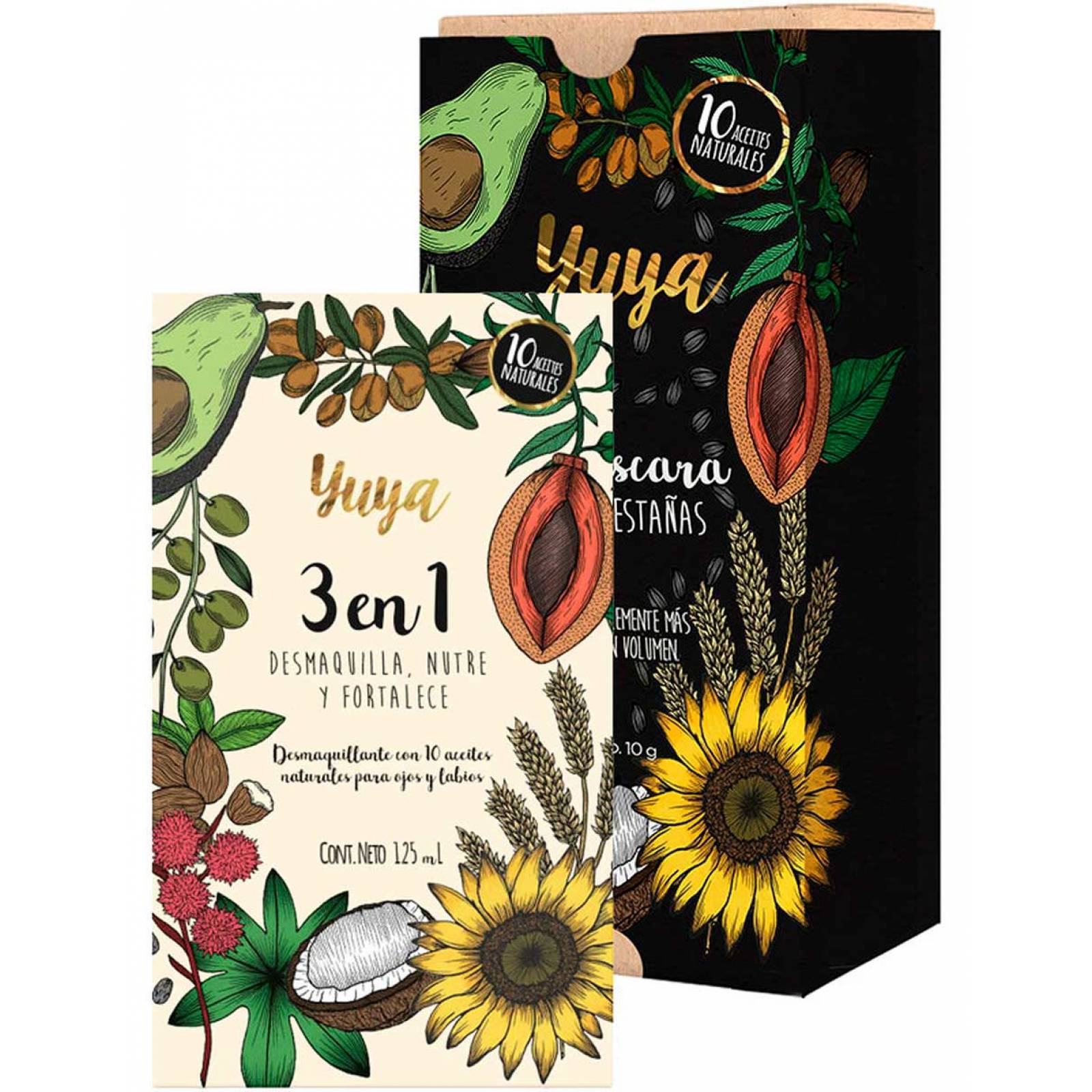 Yuya - PACK Mascara de 10 aceites 10g + desmaquillante 3 en 1, 125 ml
