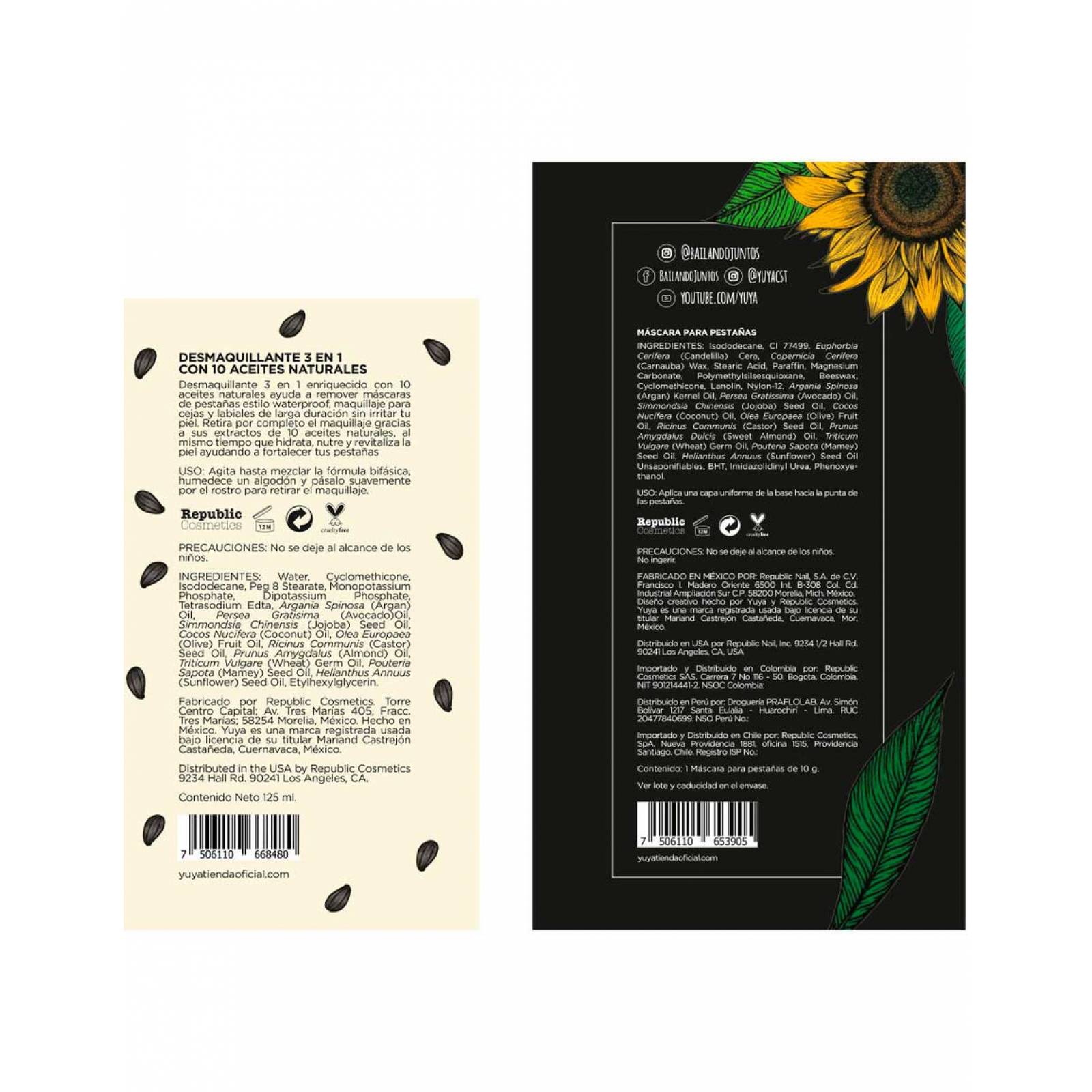 Yuya - PACK Mascara de 10 aceites 10g + desmaquillante 3 en 1, 125 ml