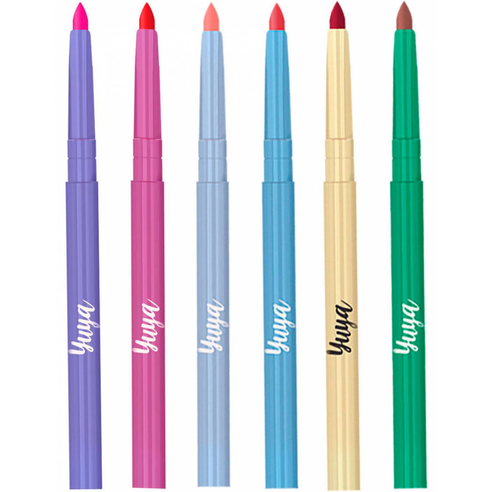 Yuya - Combo 6 Delineadores de Labios - La Sirena (Chocolate), Te quiero (Marrón), Ramé (Rojo), Apapacho (Pitaya), Bonita (Durazno), Chiquita (Vino)