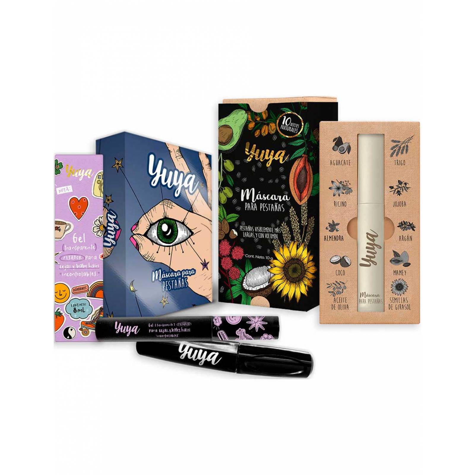 Yuya - Máscara Para Pestañas Yuya 10g + Máscara Para Pestañas 10 Aceites 10g + Gel Fijador Para Cejas 8ml