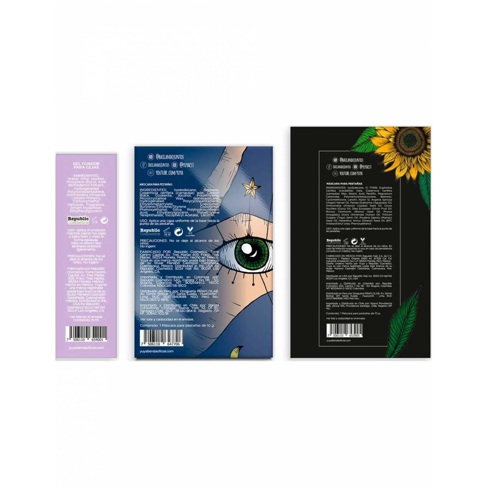 Yuya - Máscara Para Pestañas Yuya 10g + Máscara Para Pestañas 10 Aceites 10g + Gel Fijador Para Cejas 8ml