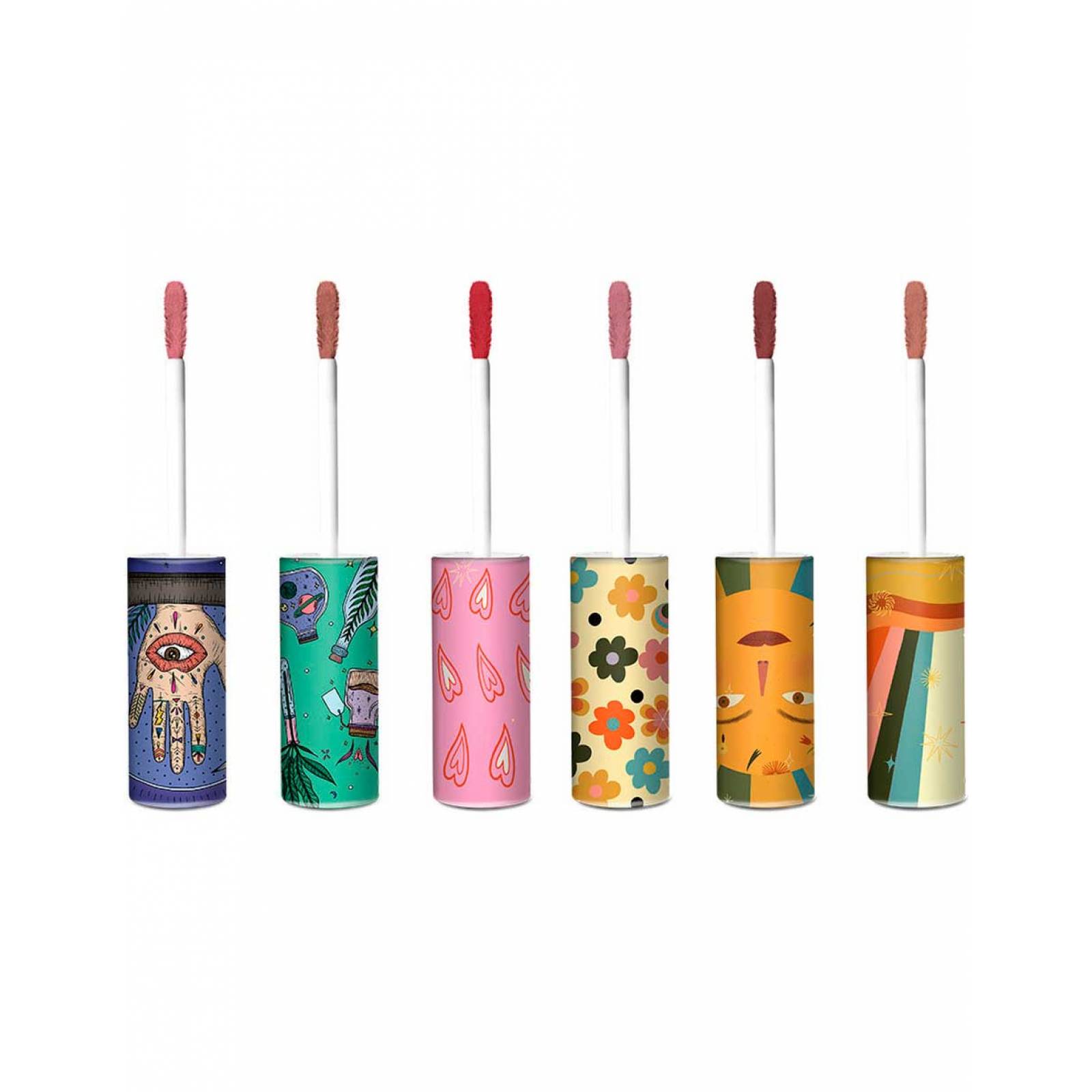 Yuya - Paquete 6 Labiales Velvet - Te Quiero (Marrón), Recuerdo (Café Naranja), Querido (Rojo Brillante), Roseta (Rosa Morado), Viva (Café Rojo), Traviesa (Palo de Rosa)