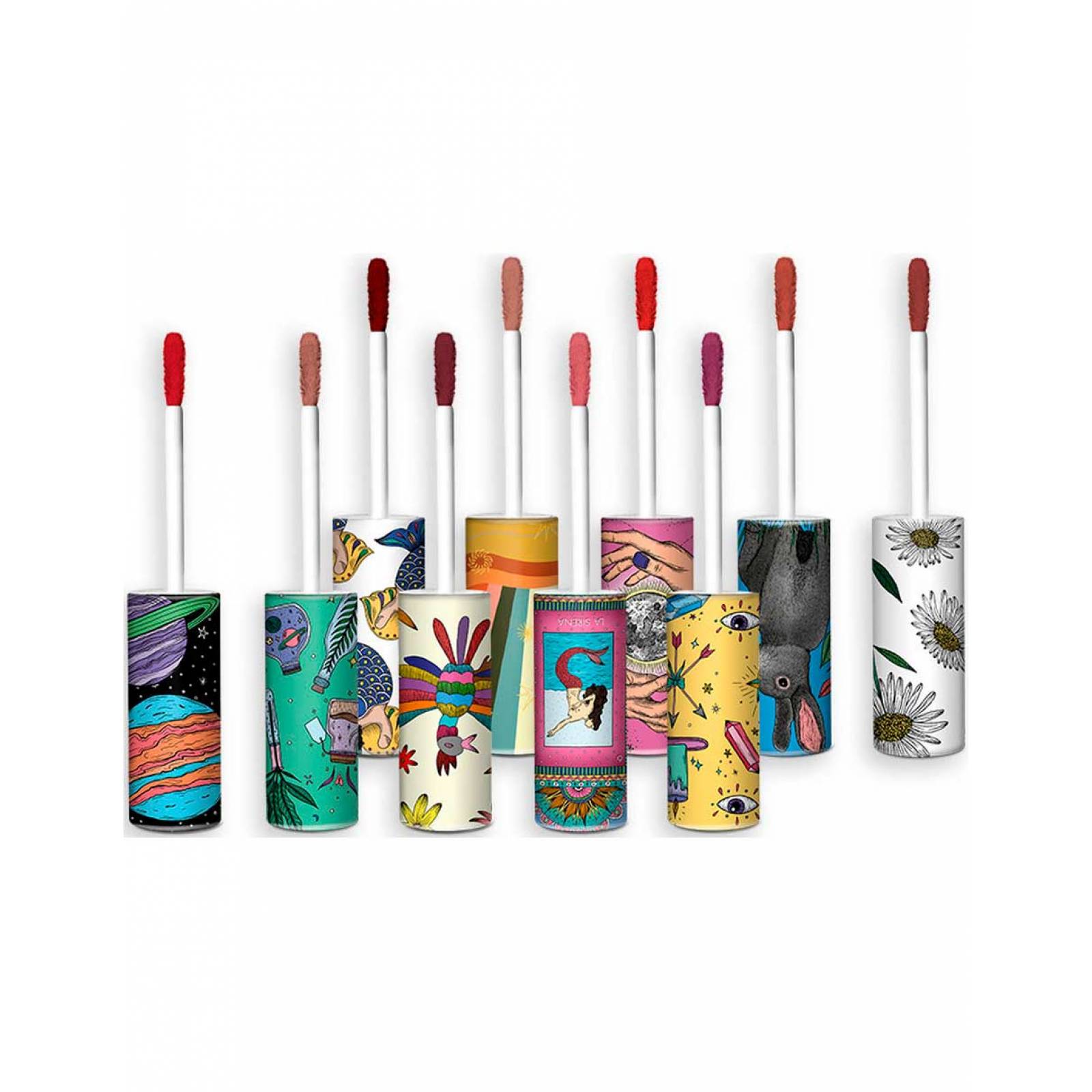 Yuya - Paquete 10 labiales + laminitas anti brillo incluye: Labial La Sirena (Chocolate), Chiquita (Vino), Te Quiero (Marrón), Quédate (Ladrillo), Mi amor (Rojo intenso), Recuerdo (Café Naranja), Un Besito, Ramé (Rojo), Margarita (Café Rosado), Paraíso(Rojo)